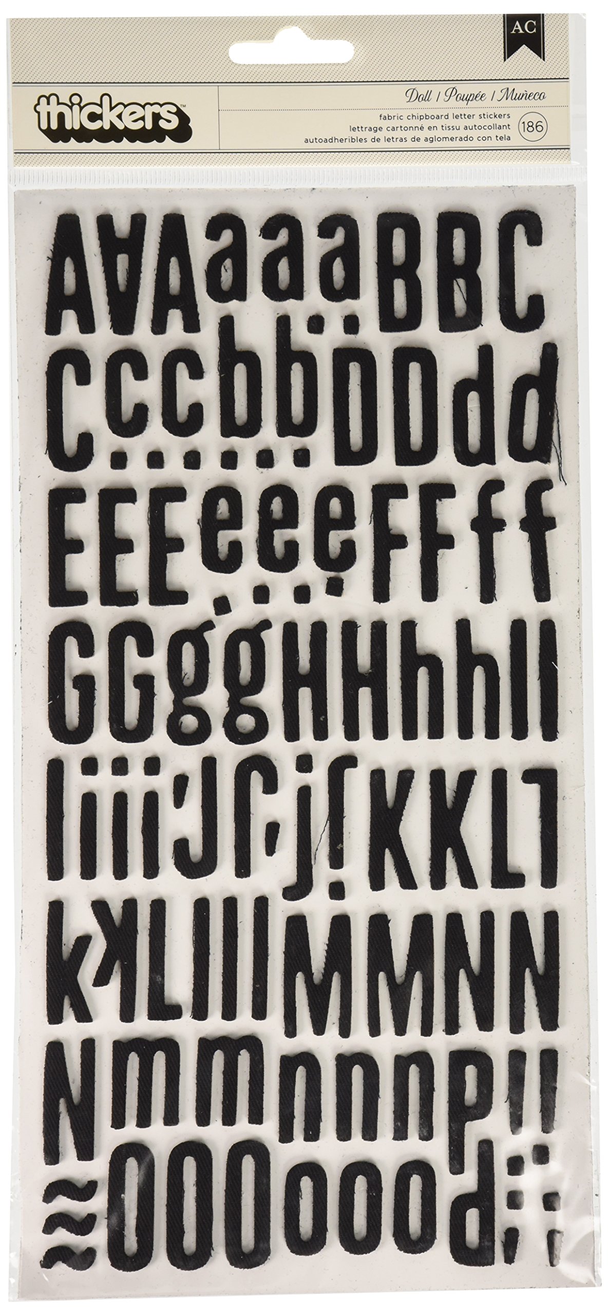 American Crafts Thickers Fabric Chipboard Letter Stickers - Doll Black Alphabet Stickers for Scrapbooking, DIY Cards, Journaling & Home Decor