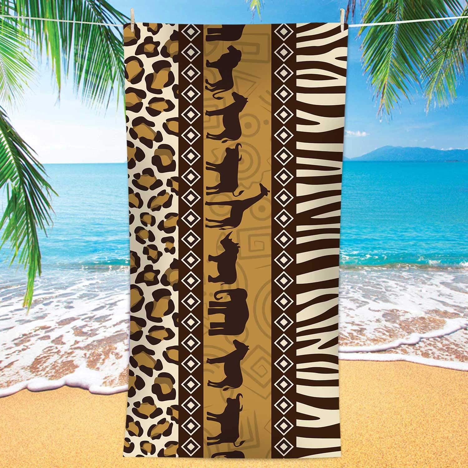 African Animals Giraffe & Leopard Print Microfiber Beach Towel - Soft, Lightweight & Compact Camping, Pool, Gym Towel (30x60 inches) | Perfect for Beach Outings, Spa Days, Travel & Outdoor Adventures