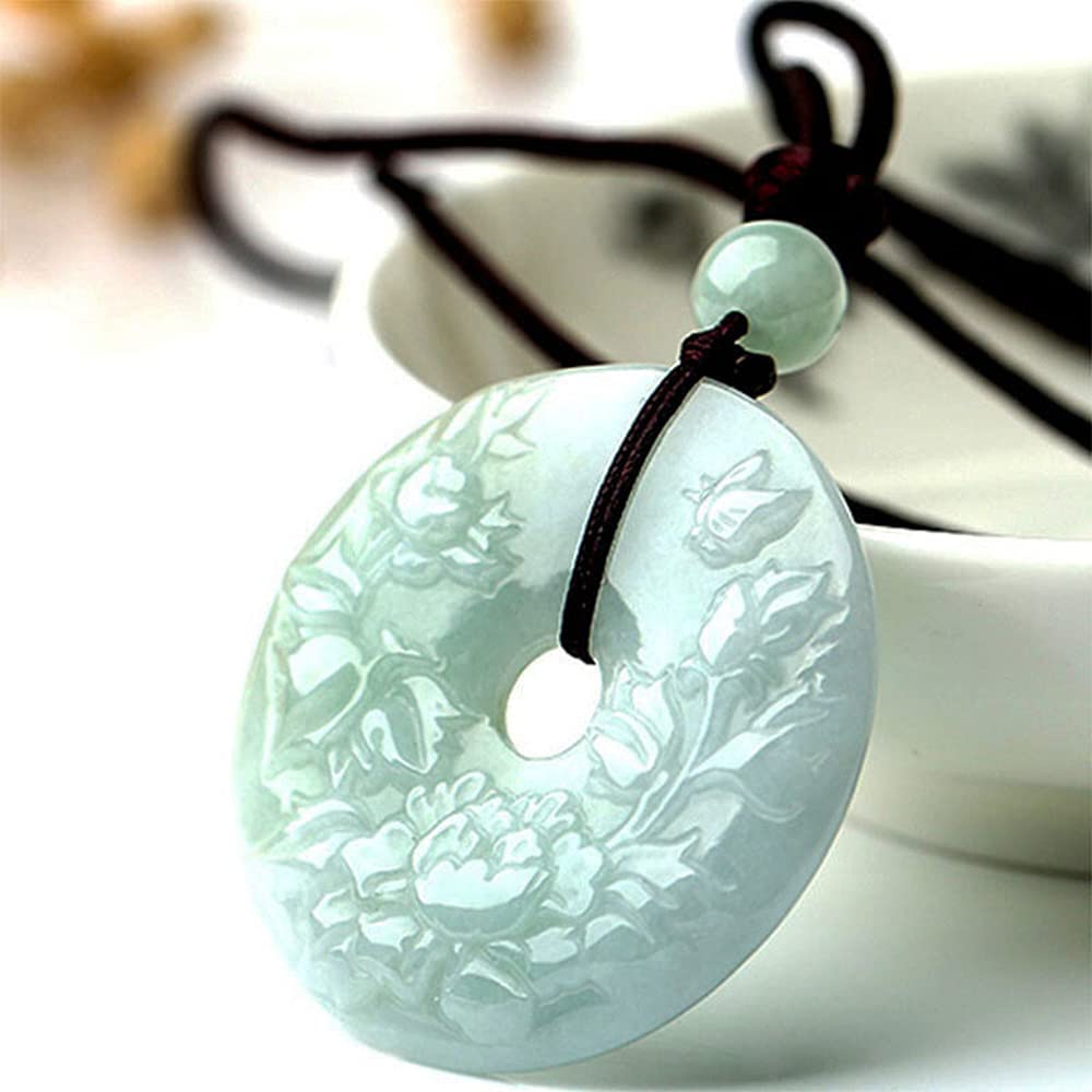 Hand Carved Natural Burma Jade Pendant Necklace - Exquisite Peony Flower Design for Women | Perfect for Weddings, Parties & Elegant Occasions