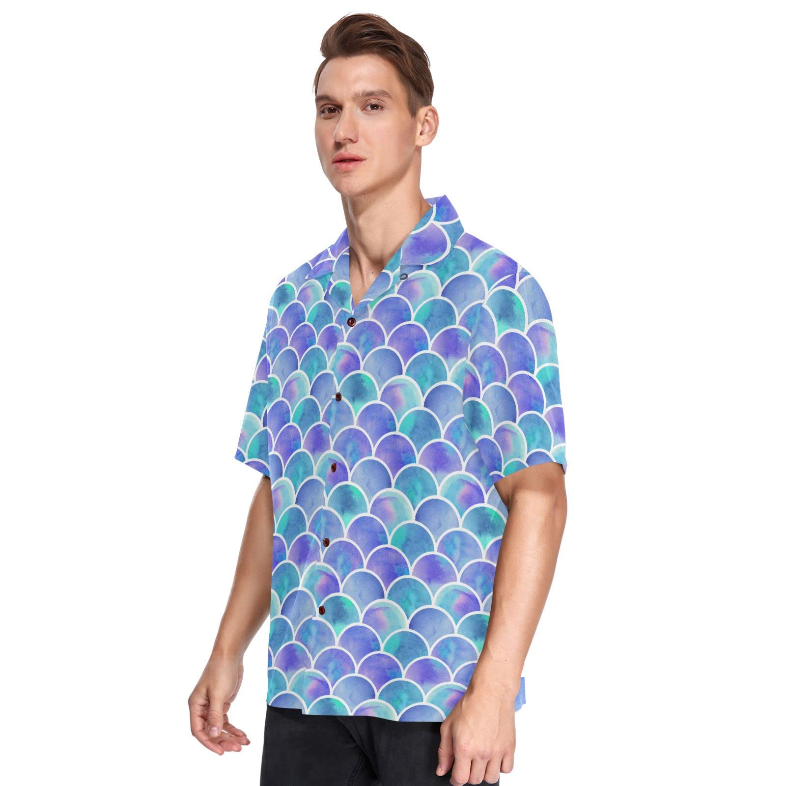 ALAZA Men's Mermaid Scale Quick Dry Hawaiian Shirt - Lightweight Breathable Beach Shirt for Summer Vacation, Pool Party & Tropical Getaway