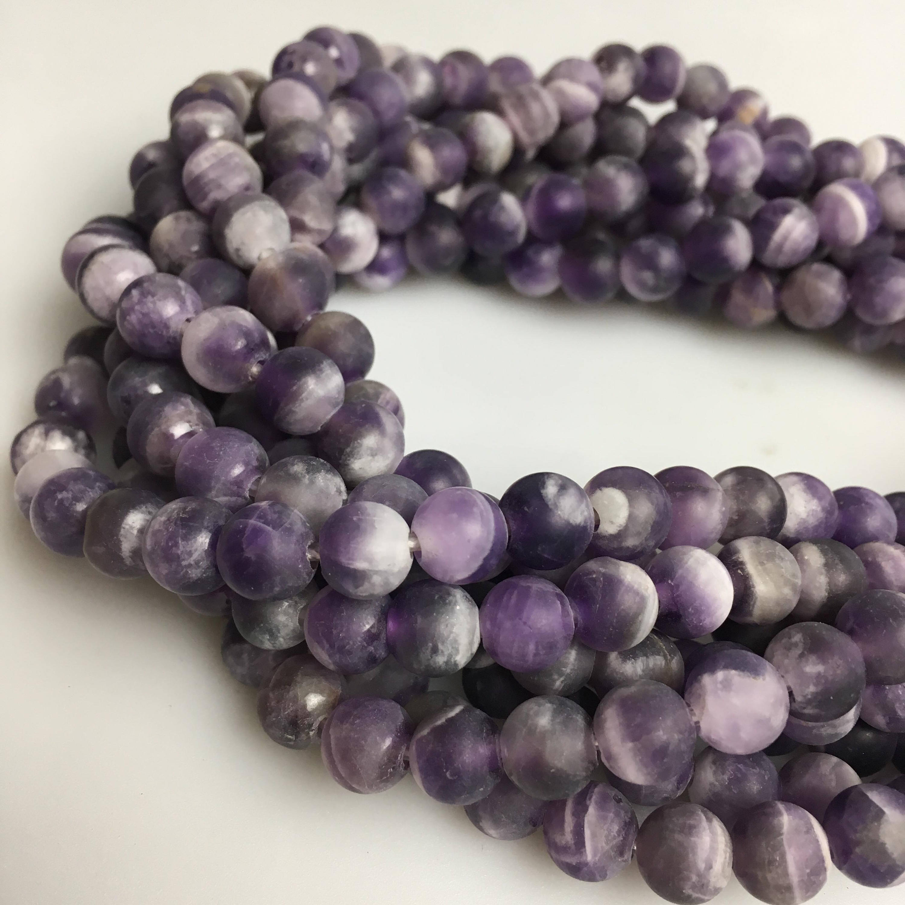2.0mm Large Hole Amethyst Matte Round Beads - 6mm, 8mm, 10mm, 15.5 Inch Strand for Jewelry Making, DIY Bracelets, Necklaces & Craft Projects