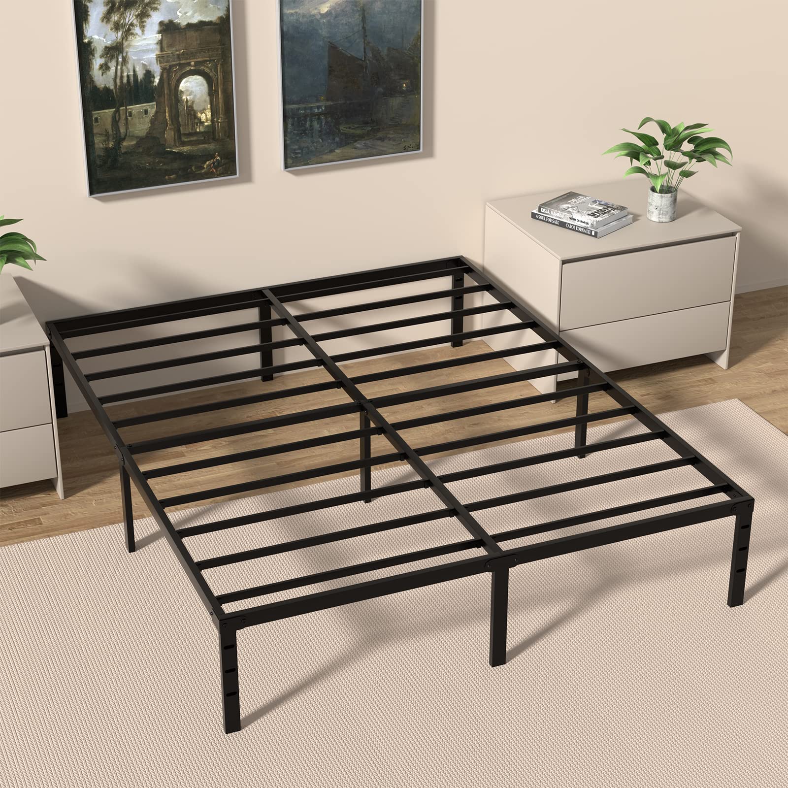Queen Size Bed Frame - 14 Inch Heavy Duty Metal Platform with Mattress Foundation, No Box Spring Needed, Black - Perfect for Master Bedrooms & Guest Rooms