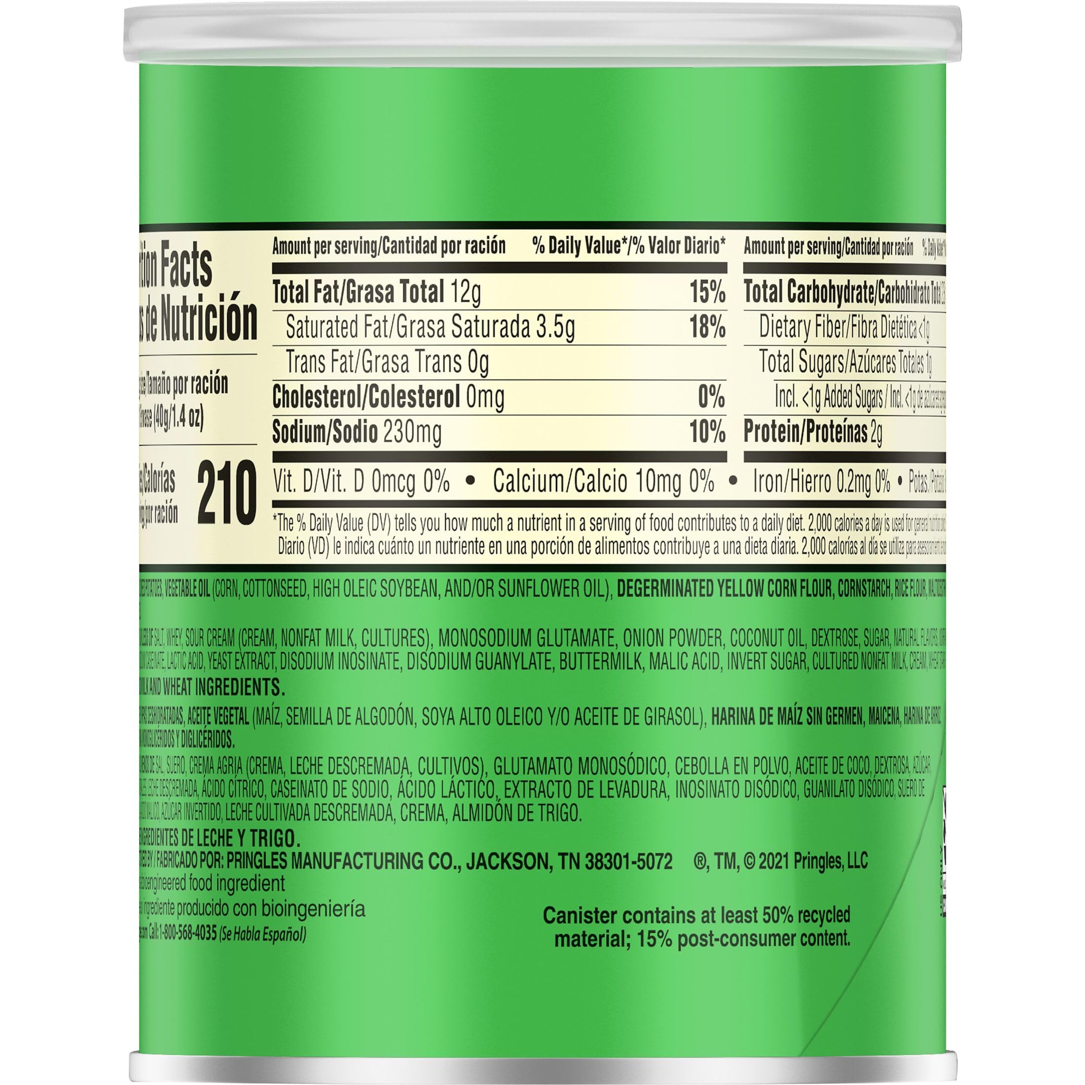 Pringles Sour Cream & Onion Potato Crisps - 12 Pack | Crunchy Snacks for Lunch, Office, School & Travel | Bulk Pack of Canned Chips for Kids & Adults | Perfect for Parties, Road Trips & Movie Nights