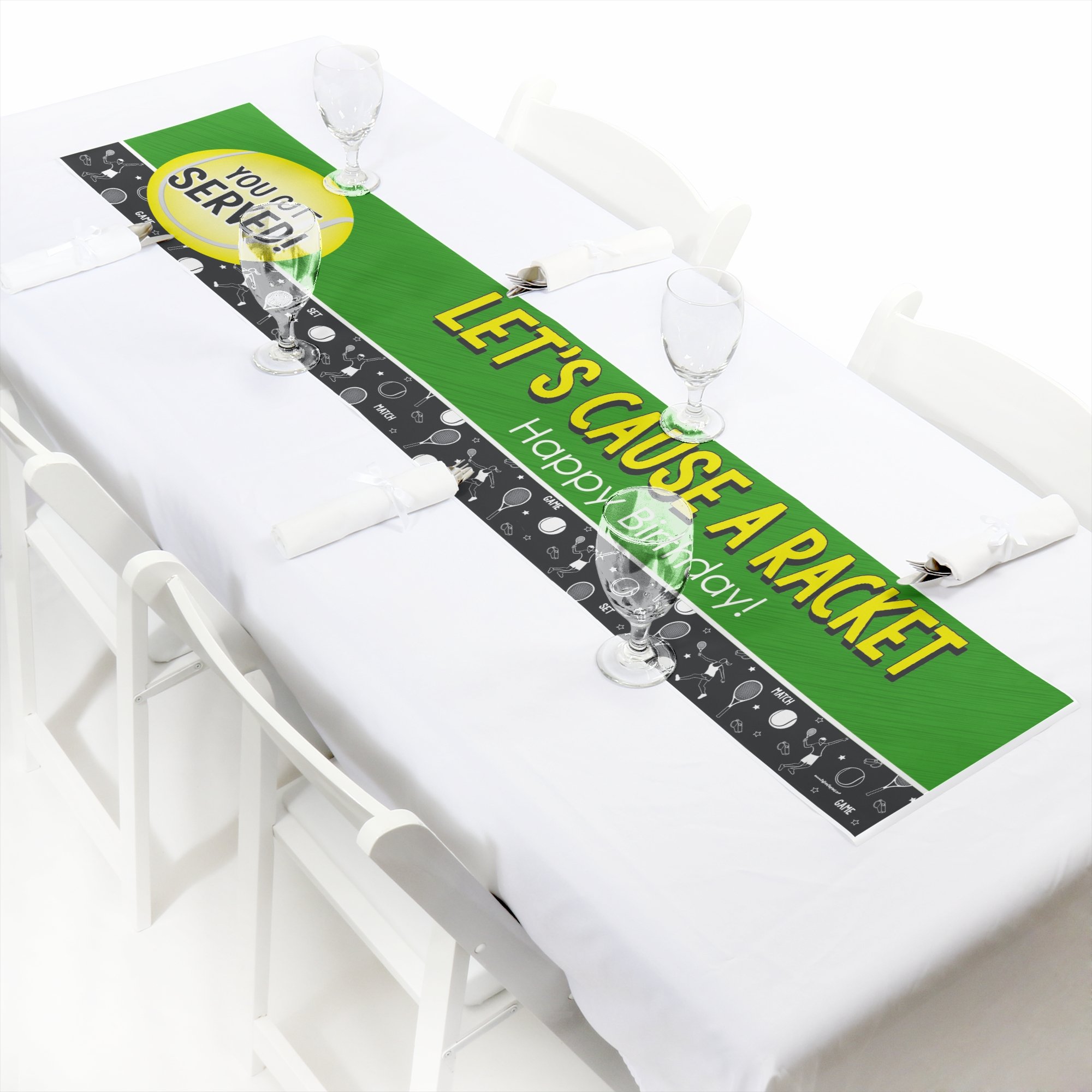 You Got Served Tennis Ball Happy Birthday Banner - Big Dot of Happiness Tennis Party Decorations - Perfect for Tennis-Themed Birthday Parties & Sports Celebrations