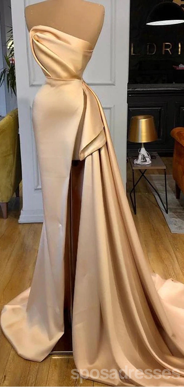 Elegant Champagne Mermaid Sweetheart High Slit Long Prom Dresses for Women - Perfect for Formal Events, Homecoming, and Evening Parties