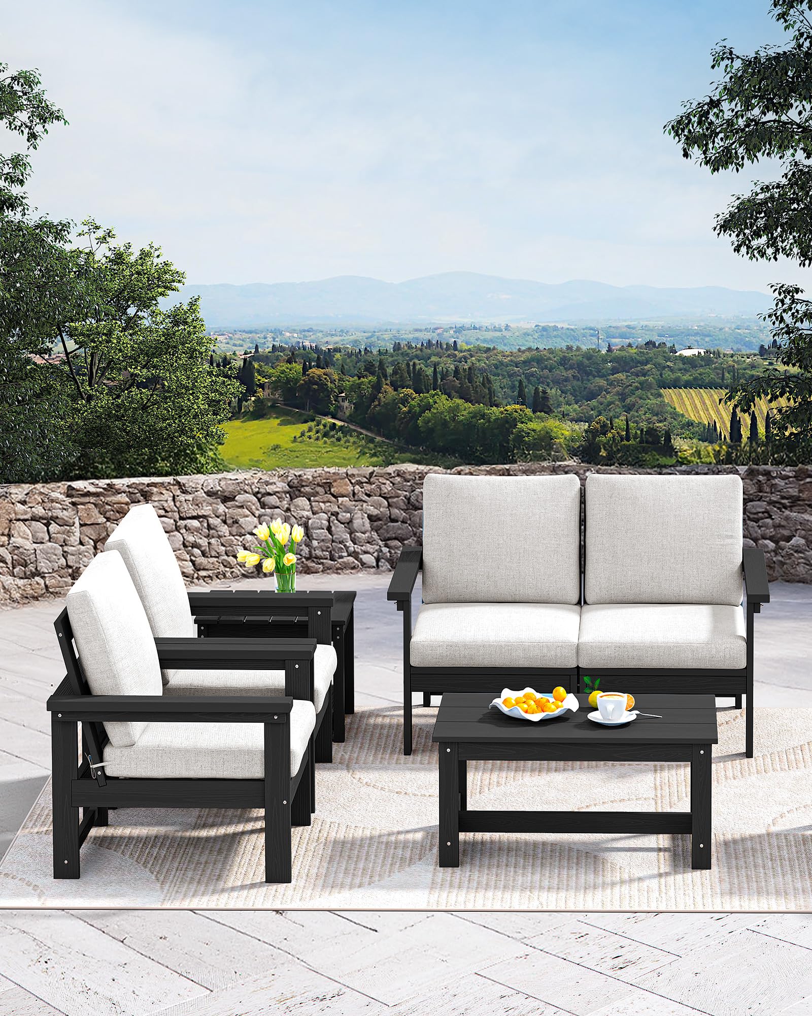 SERWALL HDPE Outdoor Coffee Table - Weatherproof Black Patio Table for Balcony, Deck, Garden & Backyard - Perfect for Relaxing, Entertaining & Outdoor Dining