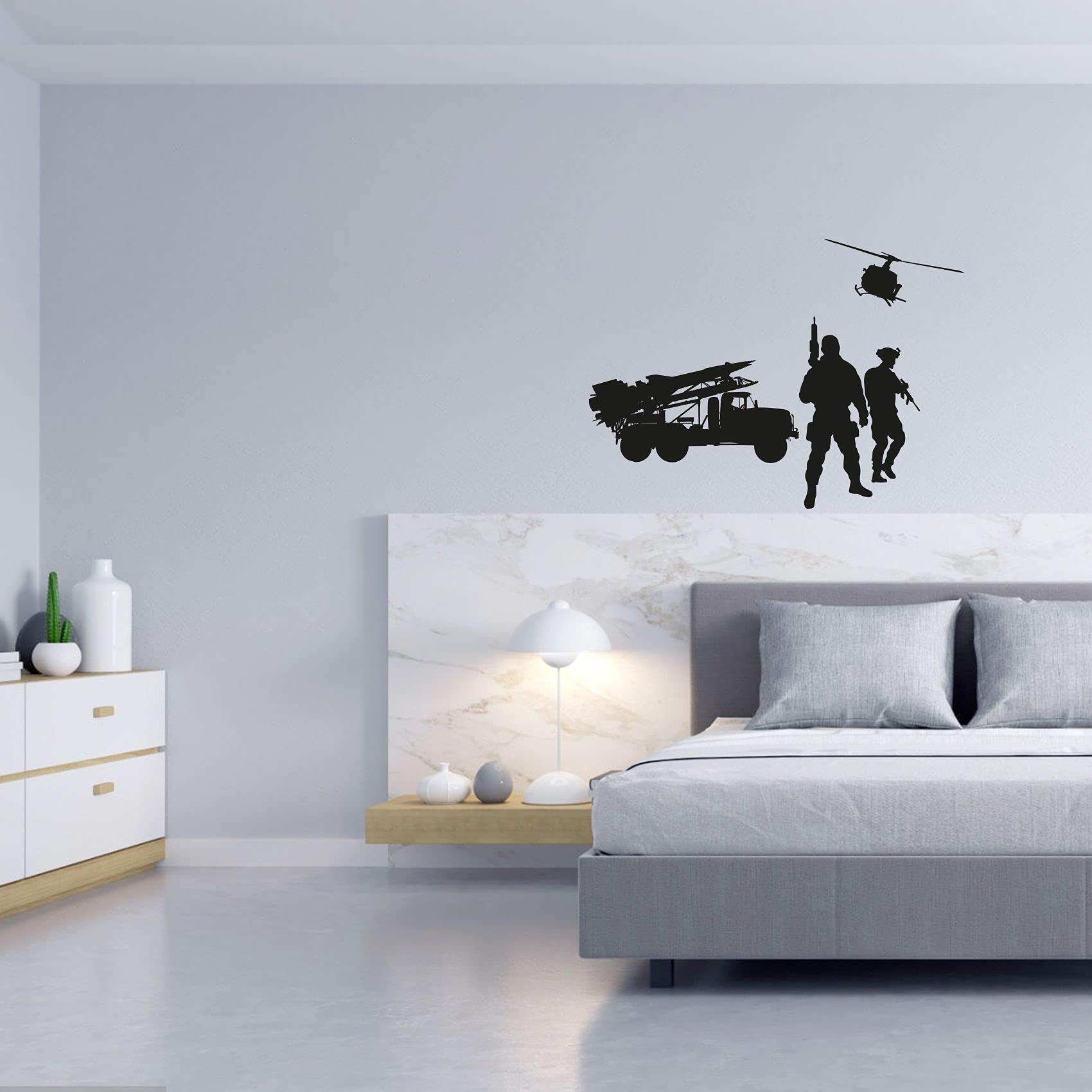 Military Swat Team Army Men Helicopter Landing Wall Sticker - 18x20 Inch Vinyl Decal for Boys & Girls Room, Bedroom, Playroom - Perfect for Kids' Home Decor & Wall Art | Great for Themed Rooms & Birthday Party Decorations