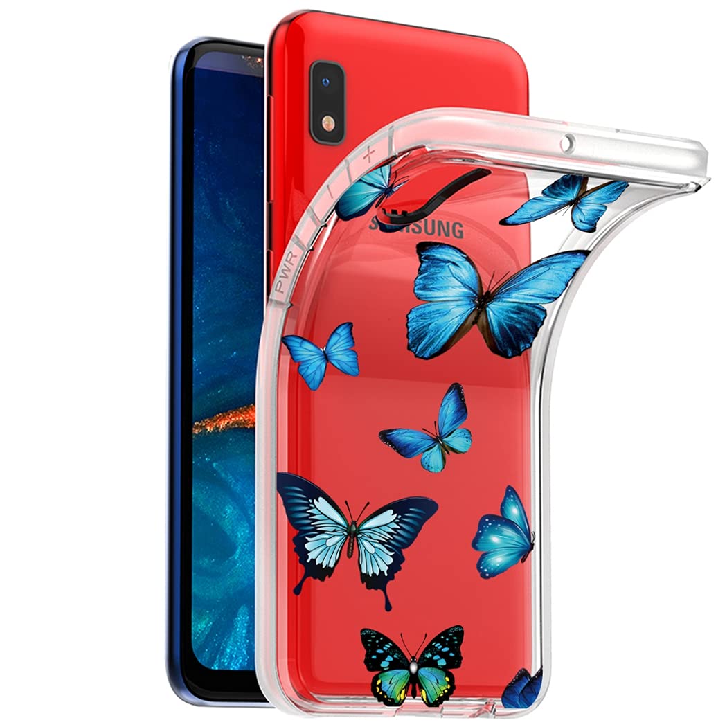Cute Blue Butterfly Clear Slim Shockproof TPU Case for Samsung Galaxy A10E - Soft Flexible Protective Cover for Women & Girls (Perfect for Everyday Use, School, Work & Travel)