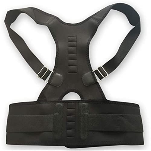 Posture Corrector for Adults - Magnetic Therapy Back Brace with Lumbar Support & Shoulder Strap - Adjustable Posture Correction Belt for Spine Alignment (Black, Medium) - Ideal for Office Work, Driving & Daily Comfort