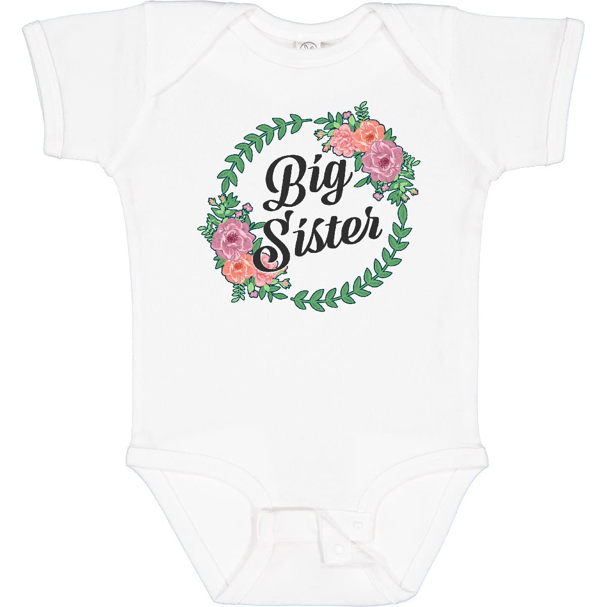 Inktastic Big Sister with Flower Circle Baby Bodysuit - Cute Cotton Onesie for Newborn & Infant - Perfect Sibling Gift for Baby Showers & Birthdays