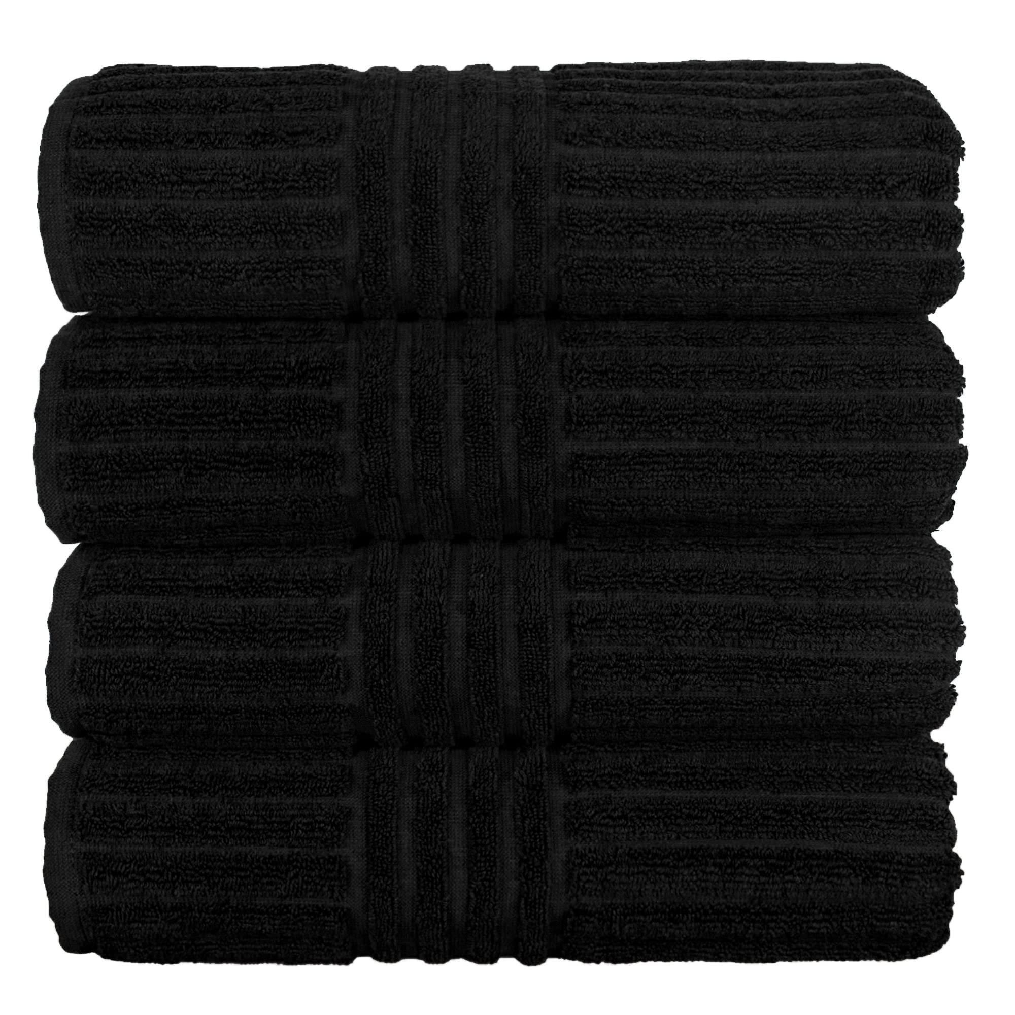 Luxury Hotel & Spa Stripe Bath Towels Set of 4 - 100% Premium Cotton, Ultra Soft & Absorbent - Perfect for Bathroom, Spa, Pool & Beach Use (Black)