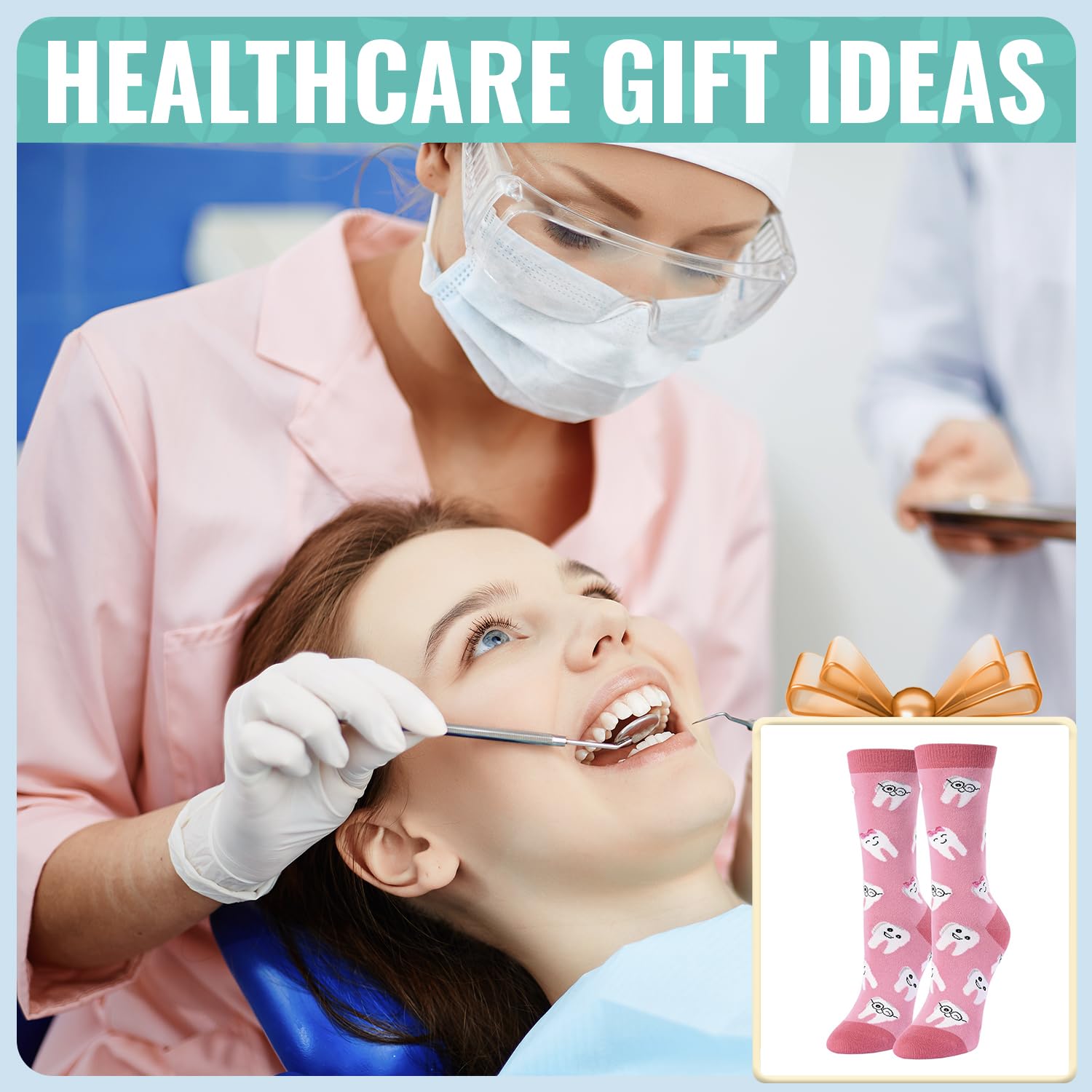HappyPop Funny Tooth Socks - Cute Dental Gifts for Women, Dentists & Hygienists, Perfect for Dental Students & School Graduation - Ideal for Gag Gifts, White Elephant & Office Parties