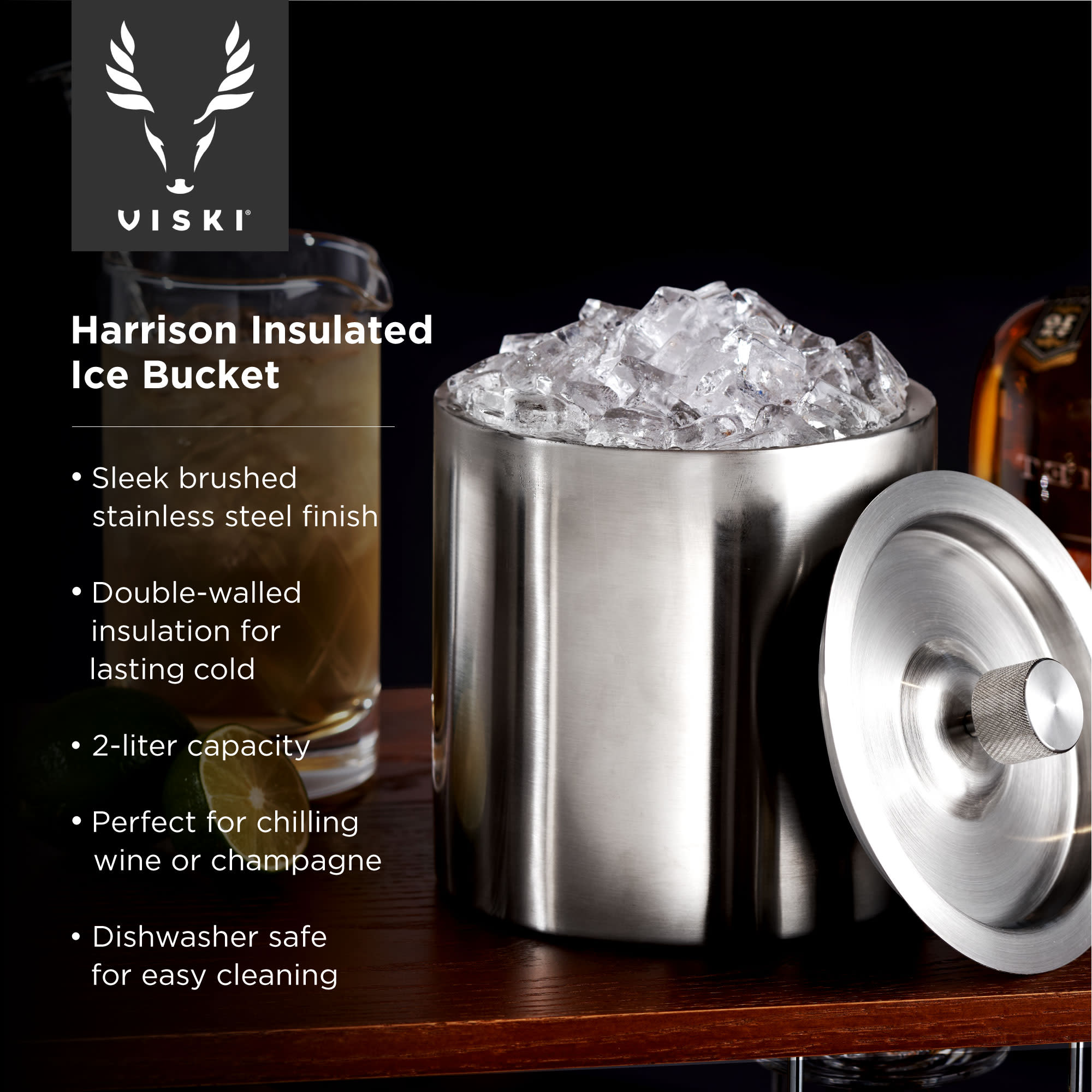 Premium Stainless Steel Harrison Insulated Ice Bucket - Keeps Drinks Cold for Hours - Perfect for Parties, BBQs, and Outdoor Gatherings