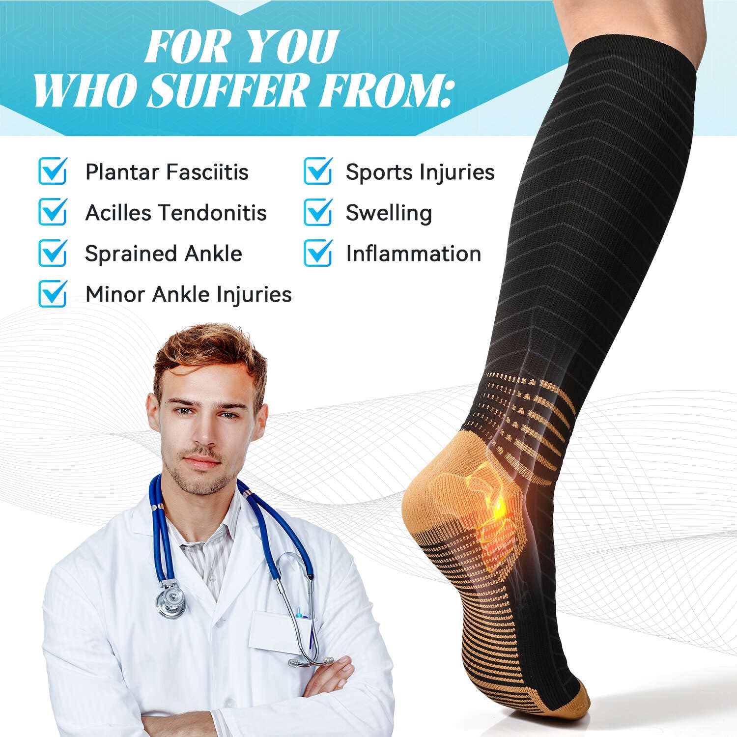 IRAMY Copper Compression Socks for Men & Women - 20-30 mmHg Graduated Support, Moisture-Wicking Coolmax Fabric, Knee High Socks (3 Pairs) - Ideal for Running, Travel & Varicose Vein Relief