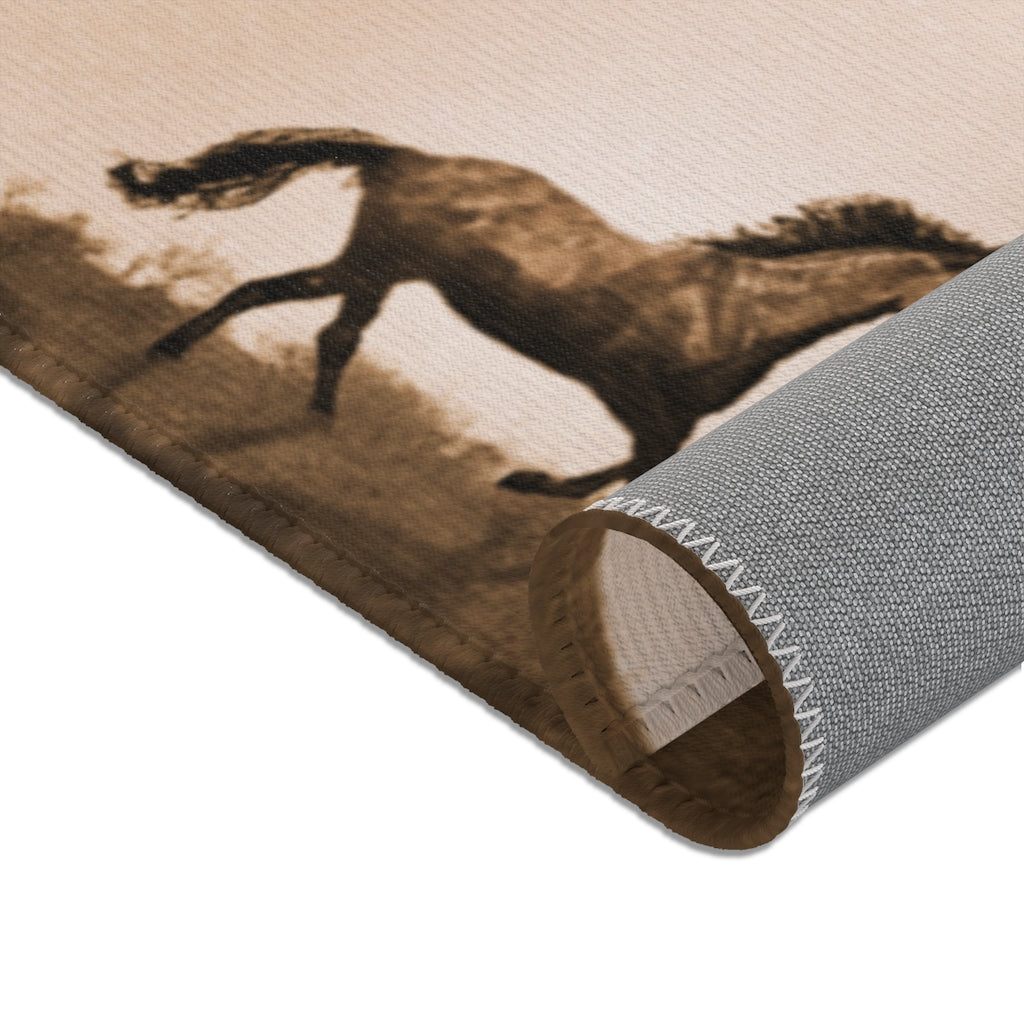 Western Horse Themed Rustic Area Rugs - Handmade Cowboy Decor for Living Room, Bedroom & Ranch Style Homes