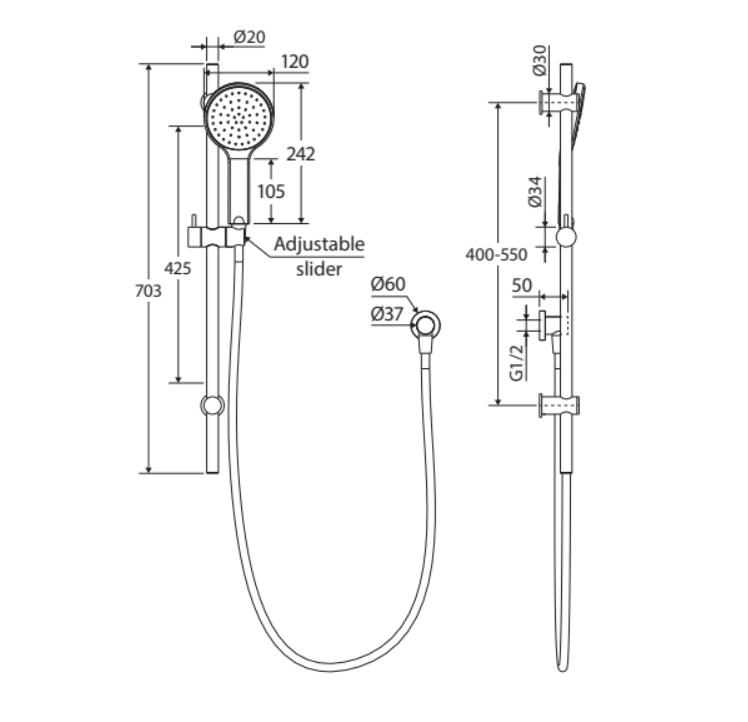 Fienza Kaya Rail Shower System in Chrome - Modern Bathroom Shower Fixture for Luxurious Spa Experience at Home