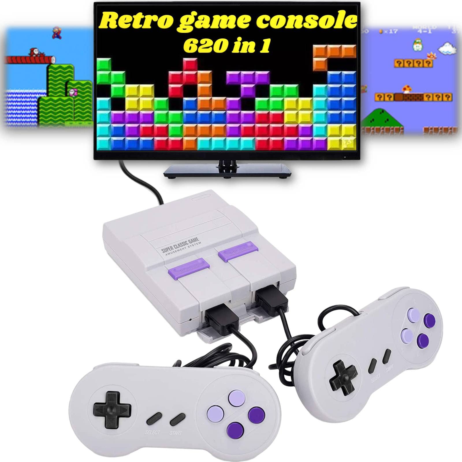 620 Retro Game Console - Classic Mini NES System with 100 Preloaded Games, 2 Controllers & AV Output | Plug & Play for Kids & Adults | Perfect for Family Game Nights & Retro Gaming Parties