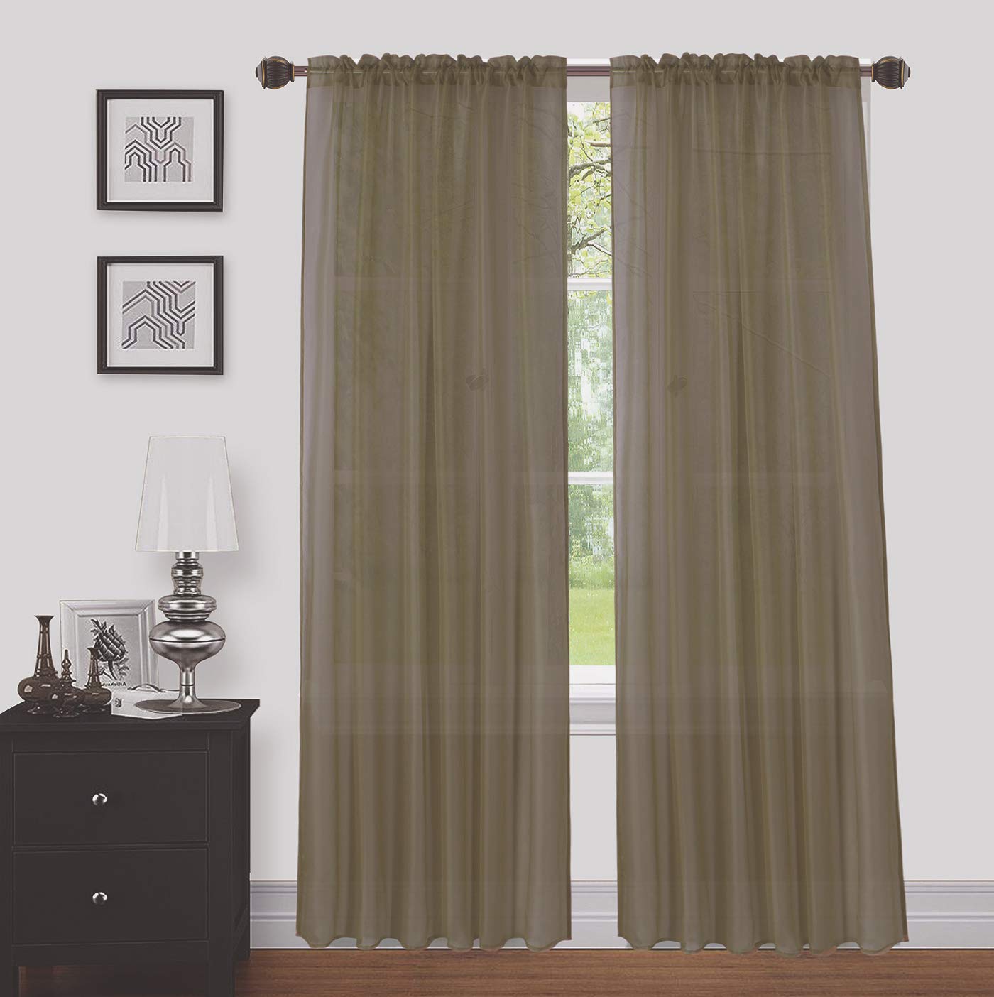 LinenTopia Sheer Curtains for Windows - 2 Panels 54x63 Inches, Light Filtering Voile Drapes for Privacy & Elegance - Taupe Color for Living Room, Bedroom, Kitchen & Dining Room - Perfect for Natural Light & Soft Home Decor