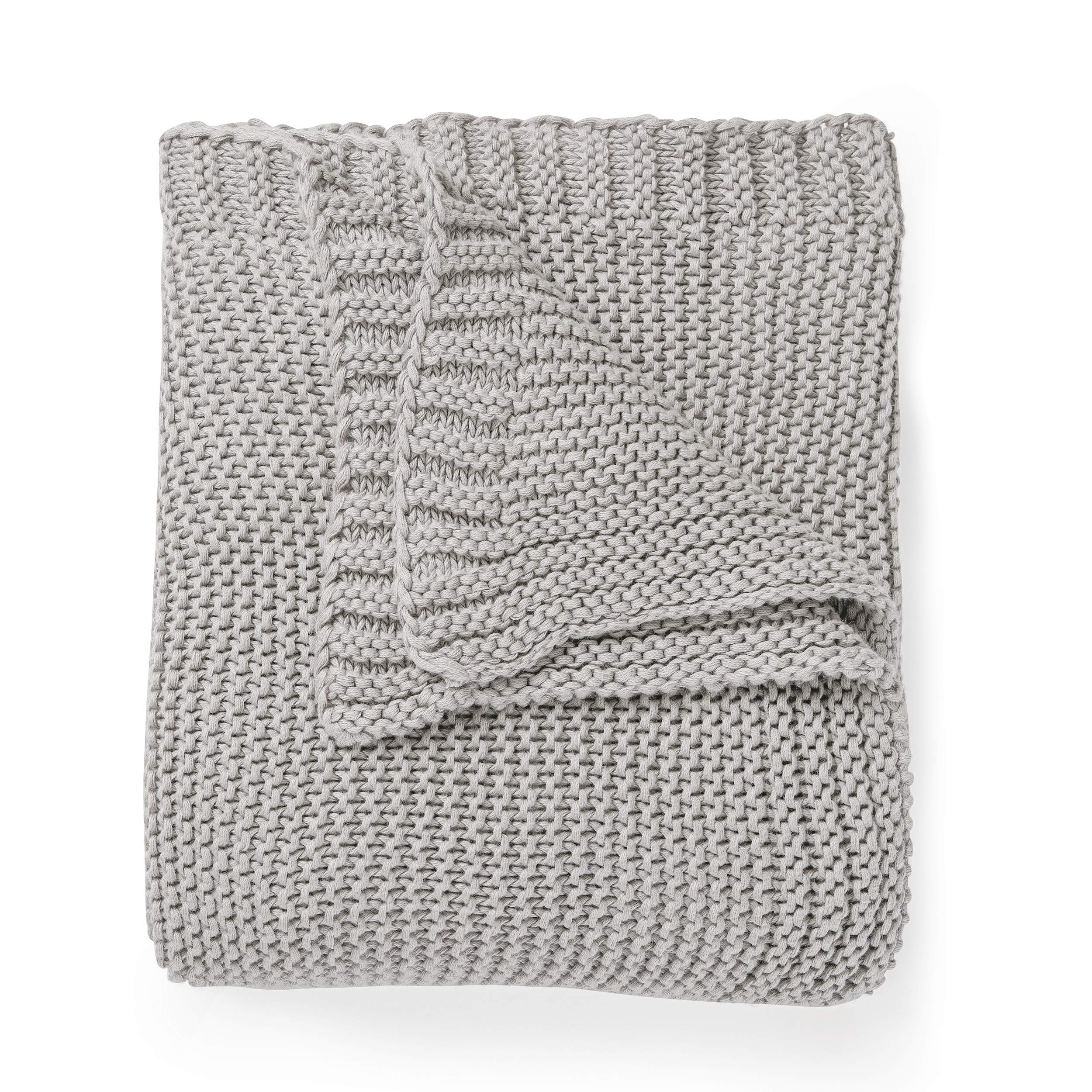 Makemake Organics GOTS Certified Organic Cotton Throw Blanket - Soft Knit 50x60 Inch Large Blanket in Cloud Grey | Neutral Fall Colors for Couch, Bed & Home Decor | Cozy Living Room, Nursery & Gift Idea