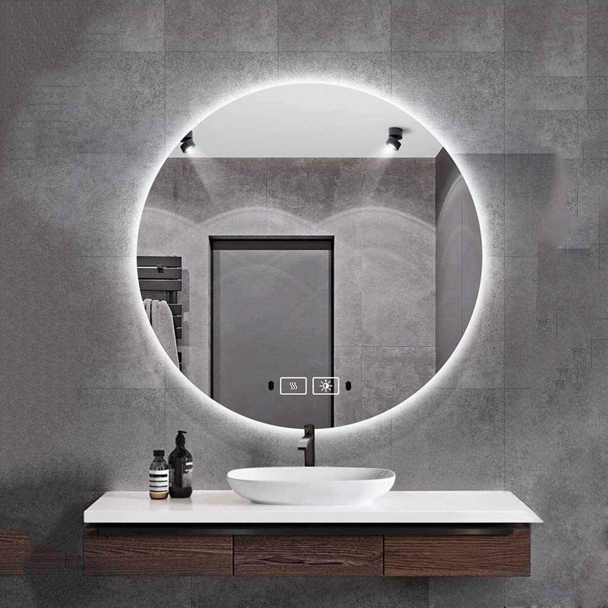 24in Round LED Backlit Bathroom Vanity Mirror - Frameless, Wall-Mounted, Waterproof & Anti-Fog with Touch Switch, Motion Sensor & Dimmable Lighting - Perfect for Makeup, Shaving & Home Decor