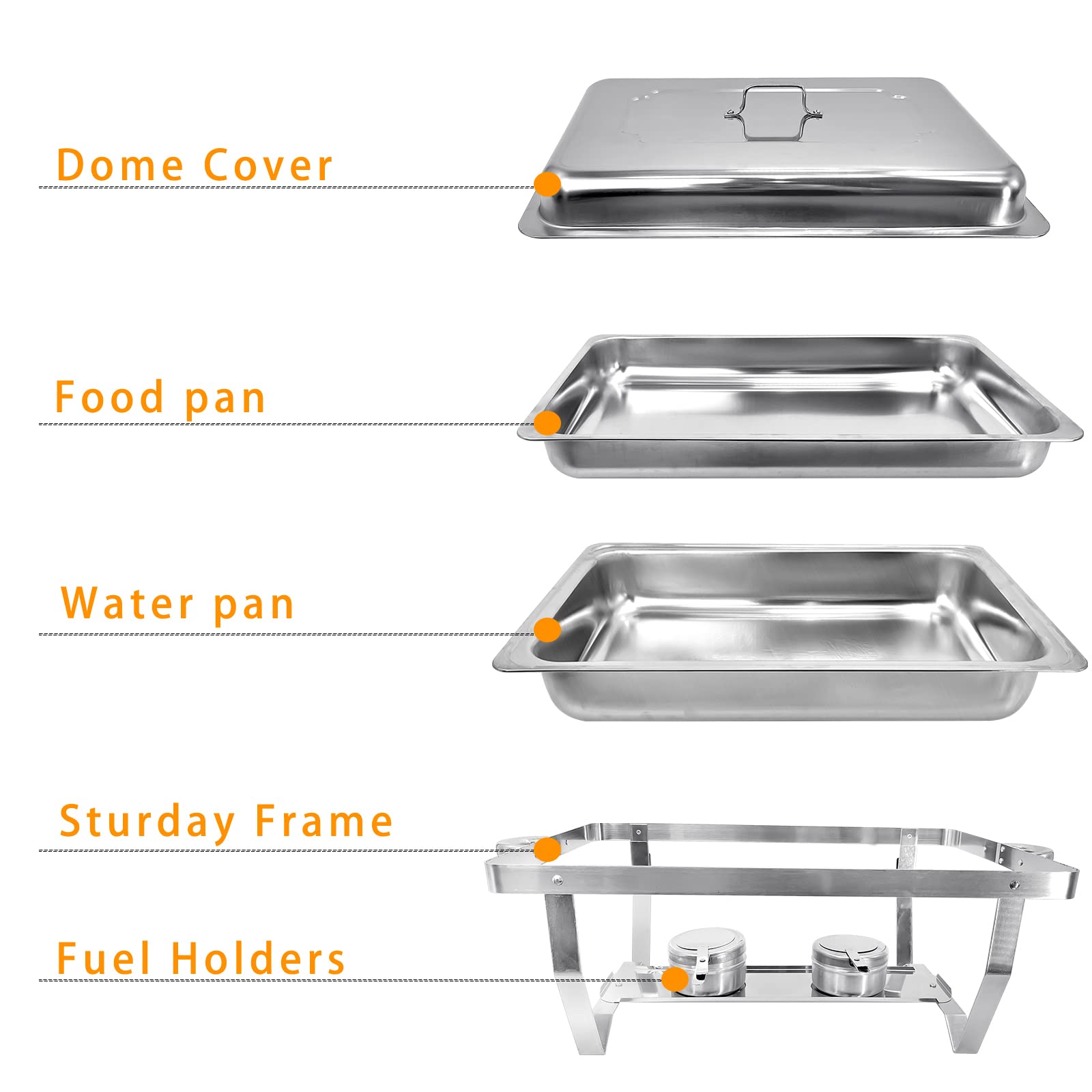 8QT Stainless Steel Chafing Dish Set with Water Pan & Fuel Holder - Perfect for Buffet & Catering