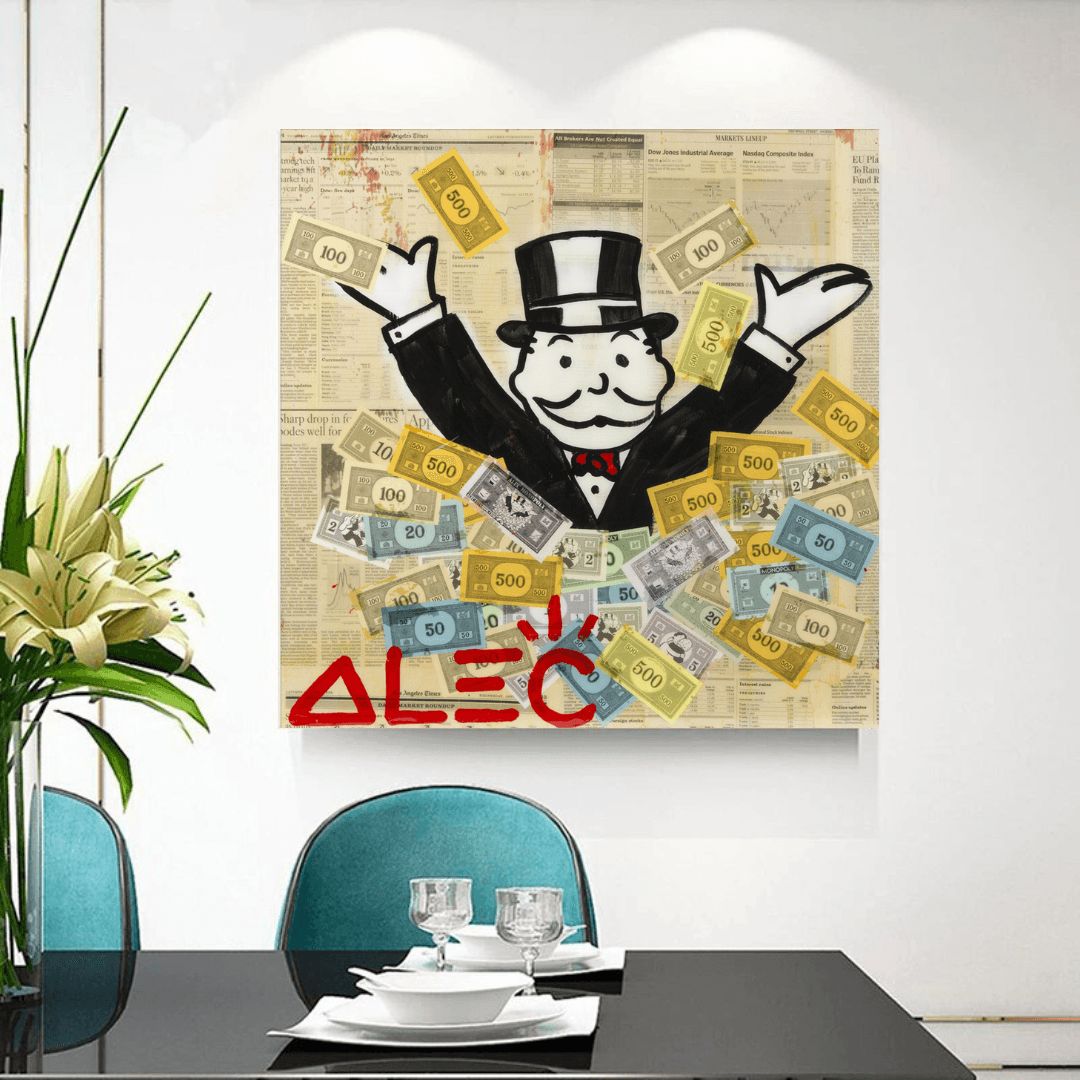 Alec Monopoly Money Man Millionaire Canvas Wall Art - Modern Pop Art Painting for Home & Office Decor - Perfect for Living Room, Bedroom, or Game Room