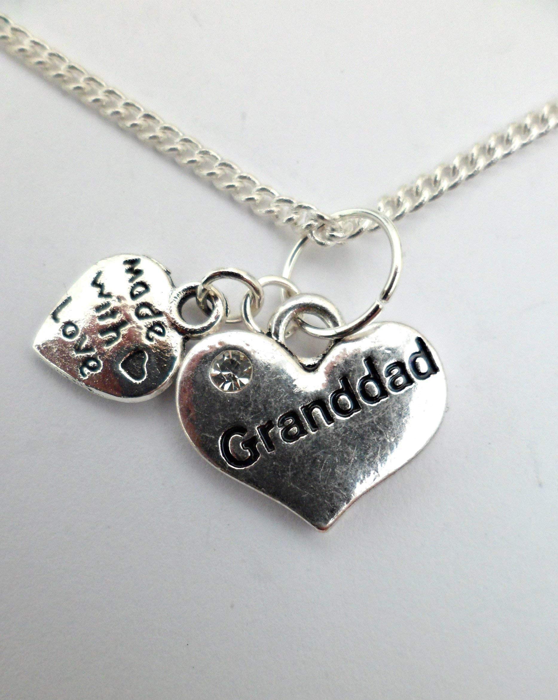Silver Plated Granddad Love Heart Gem Charm Pendant Necklace - Perfect Gift for Father's Day, Birthday & Anniversary