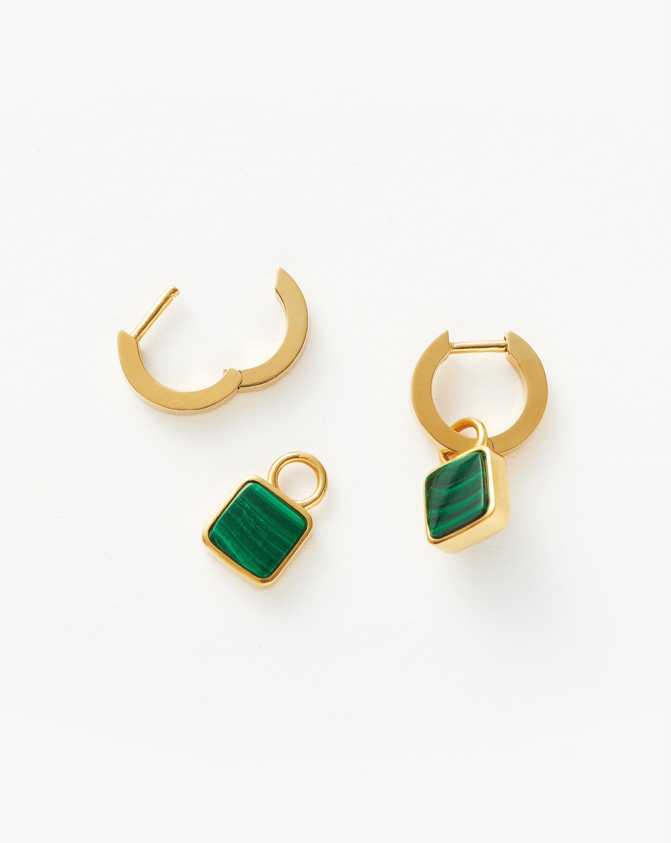 Lucy Williams Square Malachite Charm Hoop Earrings - 18k Gold Vermeil & Genuine Malachite Gemstone - Elegant Dangle Earrings for Women - Perfect for Parties, Weddings & Everyday Wear