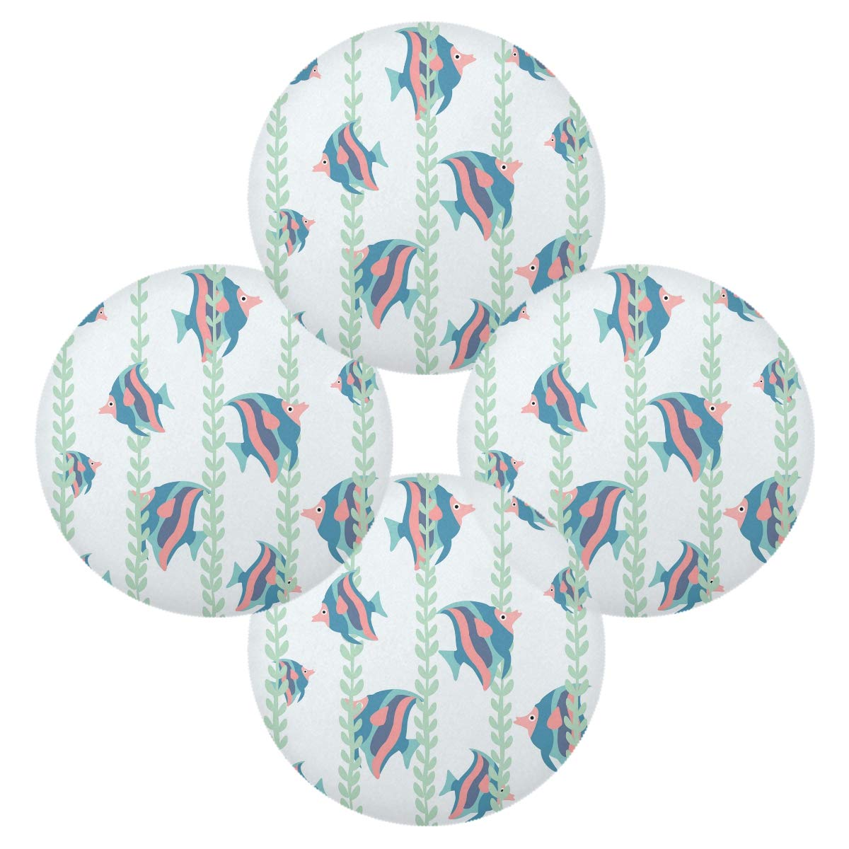 MCHIVER Fish Seaweed Table Placemats, Non-Slip Round 15.4 Inch, Set of 6, Ideal for Nautical and Beach-Themed Decor, Kitchen and Dining Room