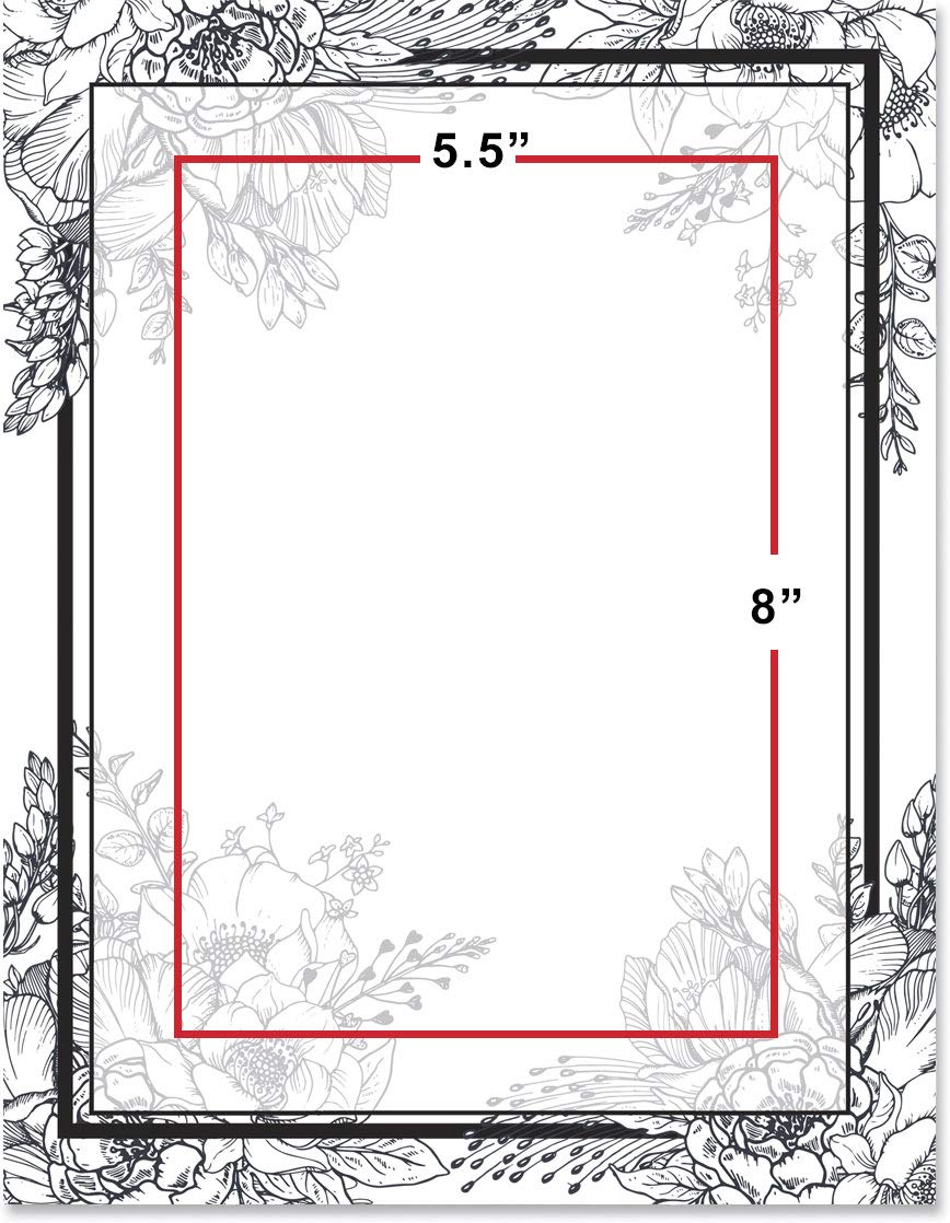 Premium Black & White Floral Stationery Set - Elegant 8.5 x 11 Letterhead Paper, Border Design, 100 Sheets for Invitations, Weddings & Special Events | Decorative Printer Paper for Home Office & Craft Projects