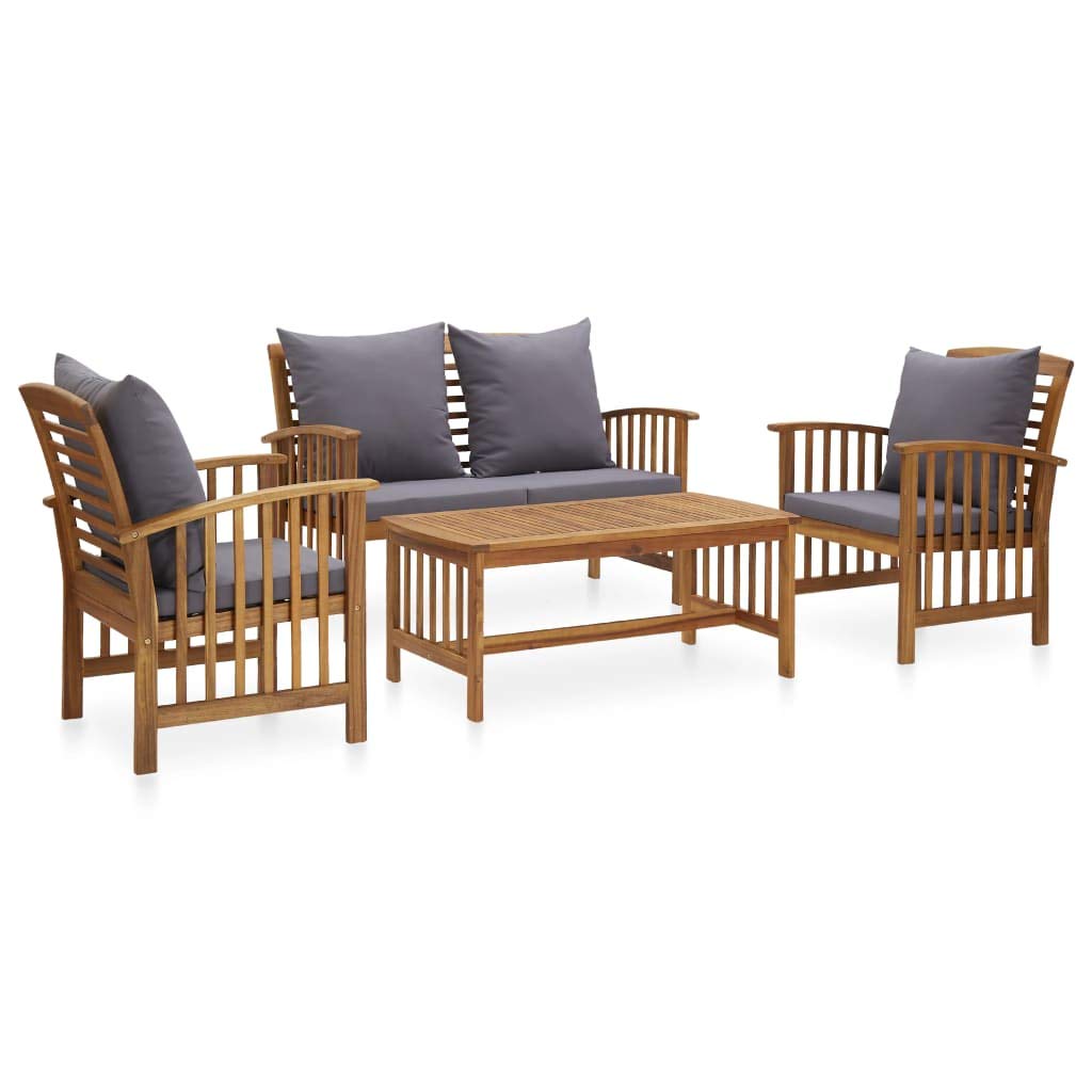 FAMIROSA 4-Piece Outdoor Patio Furniture Set - Acacia Wood Garden Lounge Chairs with Cushions - Perfect for Backyard, Poolside & Outdoor Relaxation