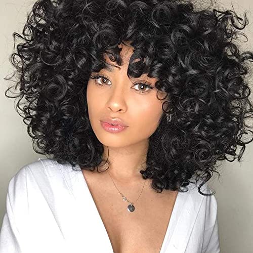 RHEANNA 22inch Brazilian Human Hair Wig - Glueless Curly Wig with Bangs, 200% Density, Natural O Scalp Top for Black Women | Perfect for Daily Wear, Cosplay, and Special Occasions
