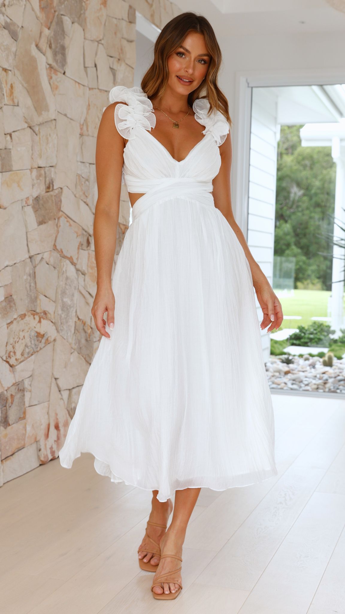 Cadell Maxi Dress for Women - Elegant White Long Summer Dress for Beach, Wedding & Vacation | Flowy Boho Style with Side Slits