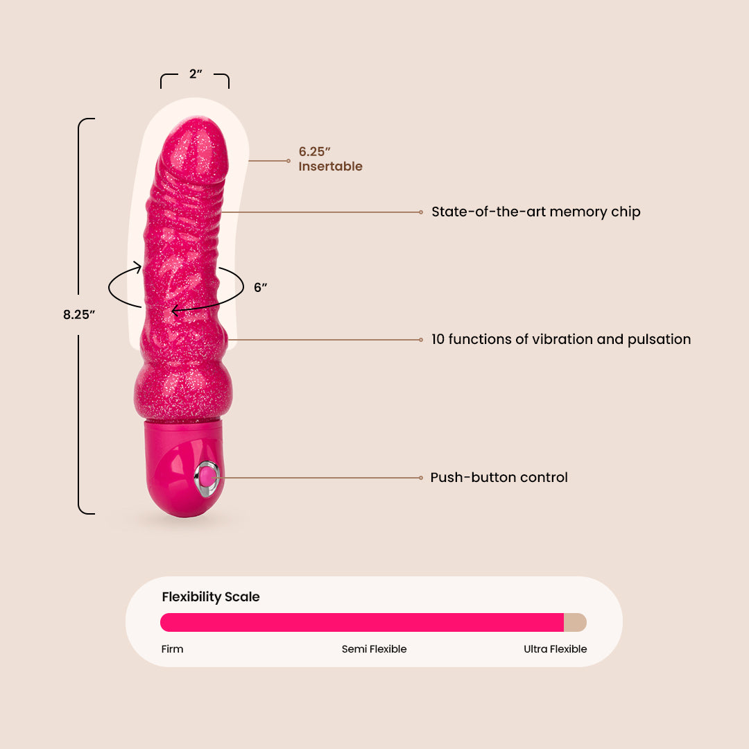 Naughty Bits™ Lady Boner Bendable Personal Vibrator - Sparkly Flexible Realistic Shaft for Women | Discreet Pleasure Toy for Solo Play & Couples Fun