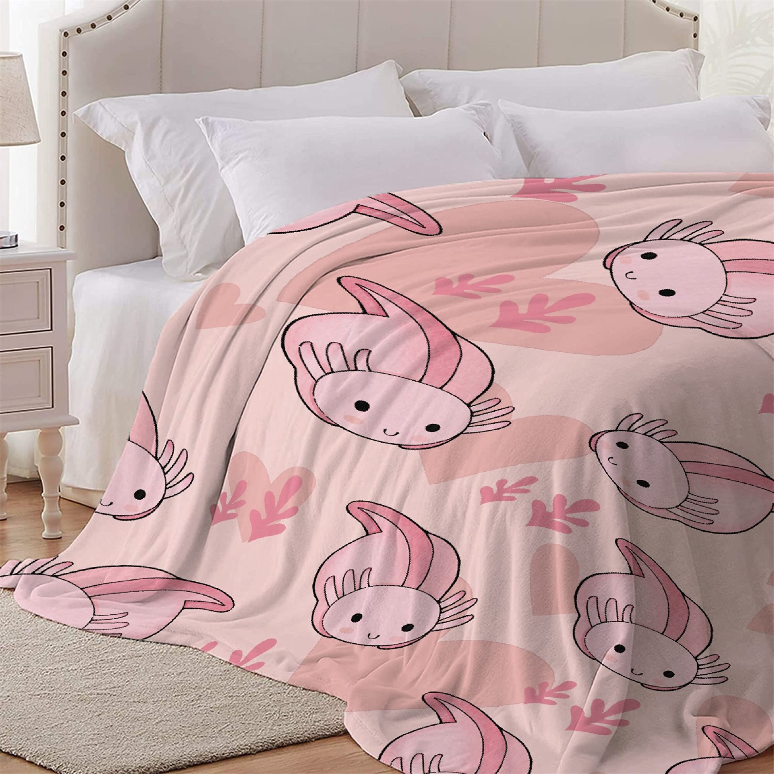Soft Flannel Fleece Axolotl Blanket - XL 120x90 Inch Plush Lightweight Cozy Throw for Couch, Sofa & Bed | Perfect Gift for Family & Friends | Great for Snuggling, Lounging & Home Decor