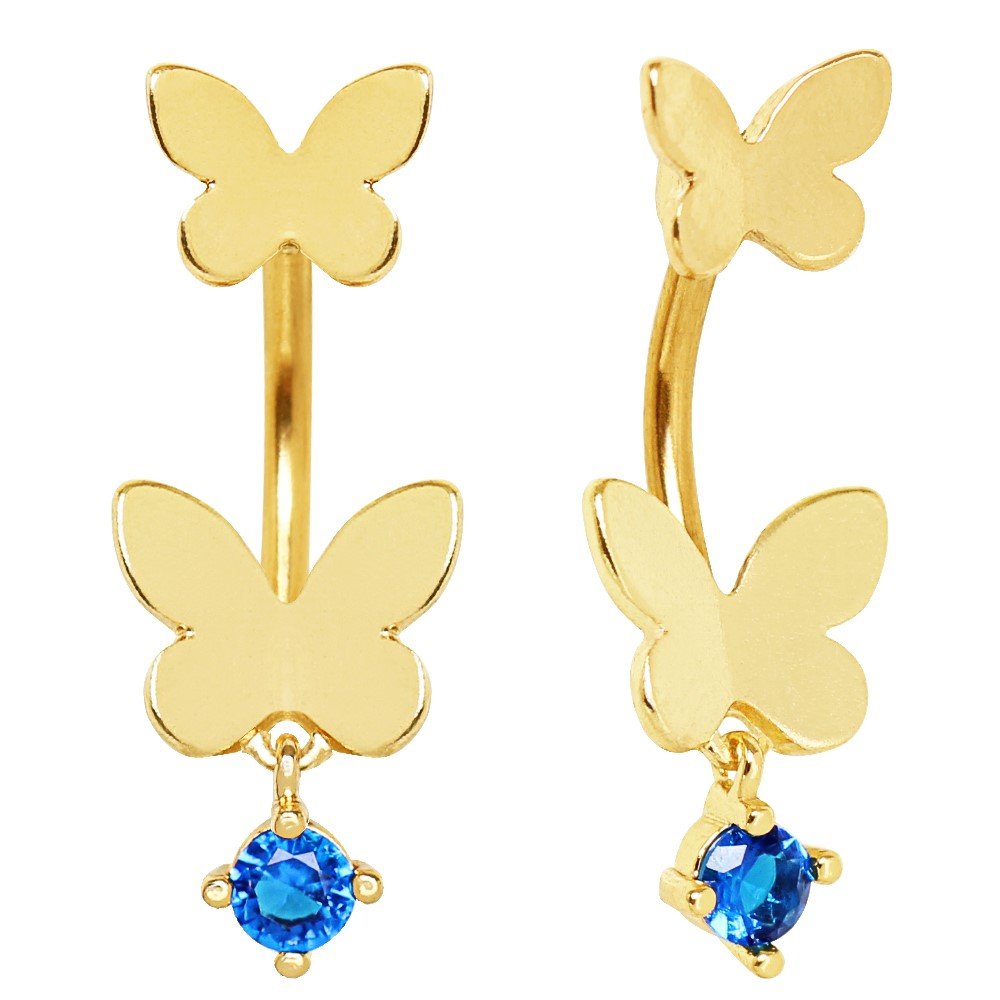 Gold Plated Double Butterfly Belly Button Ring - WildKlass Stylish Navel Piercing Jewelry for Women, Perfect for Parties, Beach & Everyday Wear