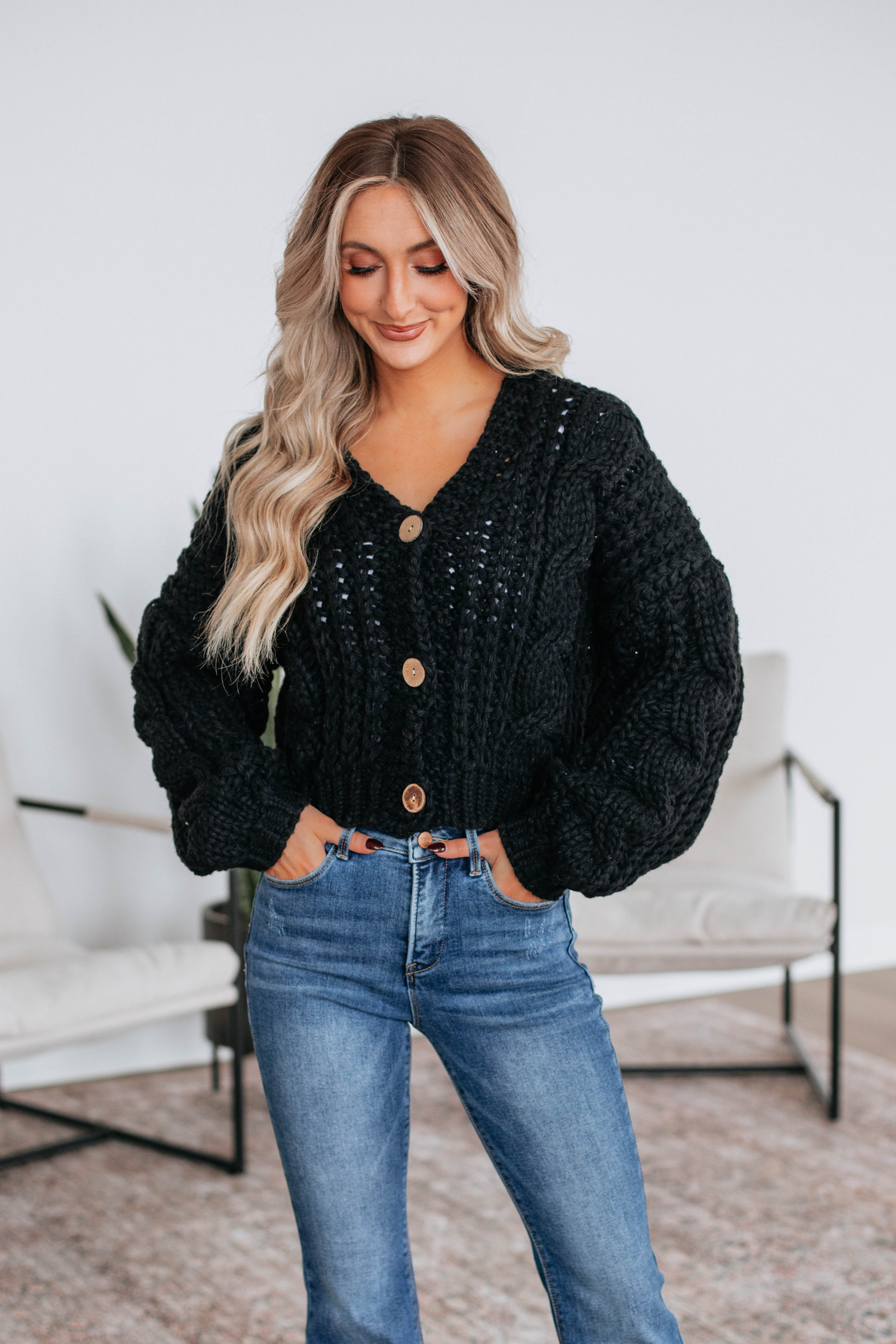 Annalise Knit Cardigan for Women - Soft & Cozy Black Open Front Sweater | Perfect for Fall, Winter & Layering Outfits