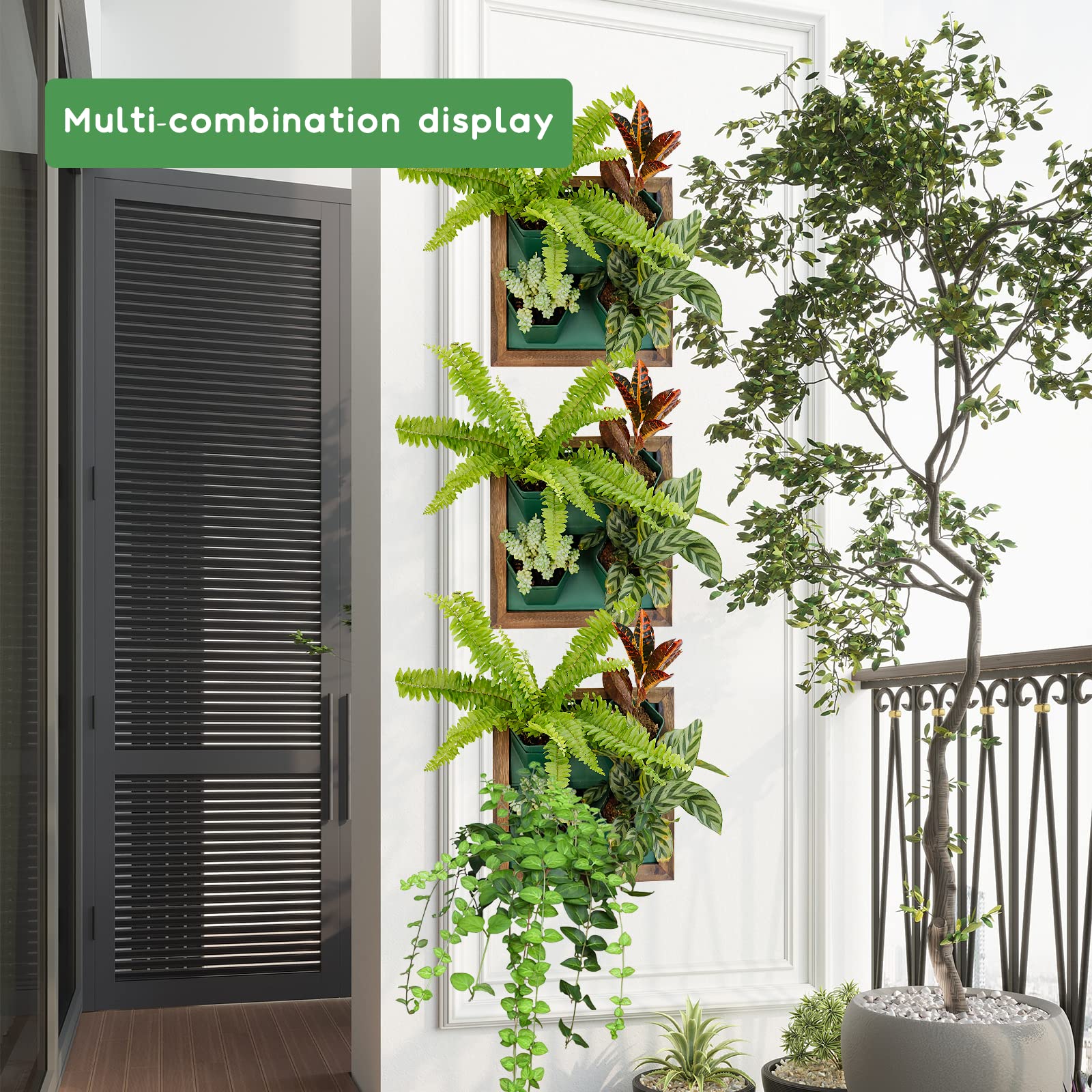 Vertical Wall Planter with 4 Self-Watering Pots - Indoor Wooden Frame Living Wall Planter for Home & Office Decor - No Screws Needed - Perfect for Small Spaces, Balconies & Urban Gardening