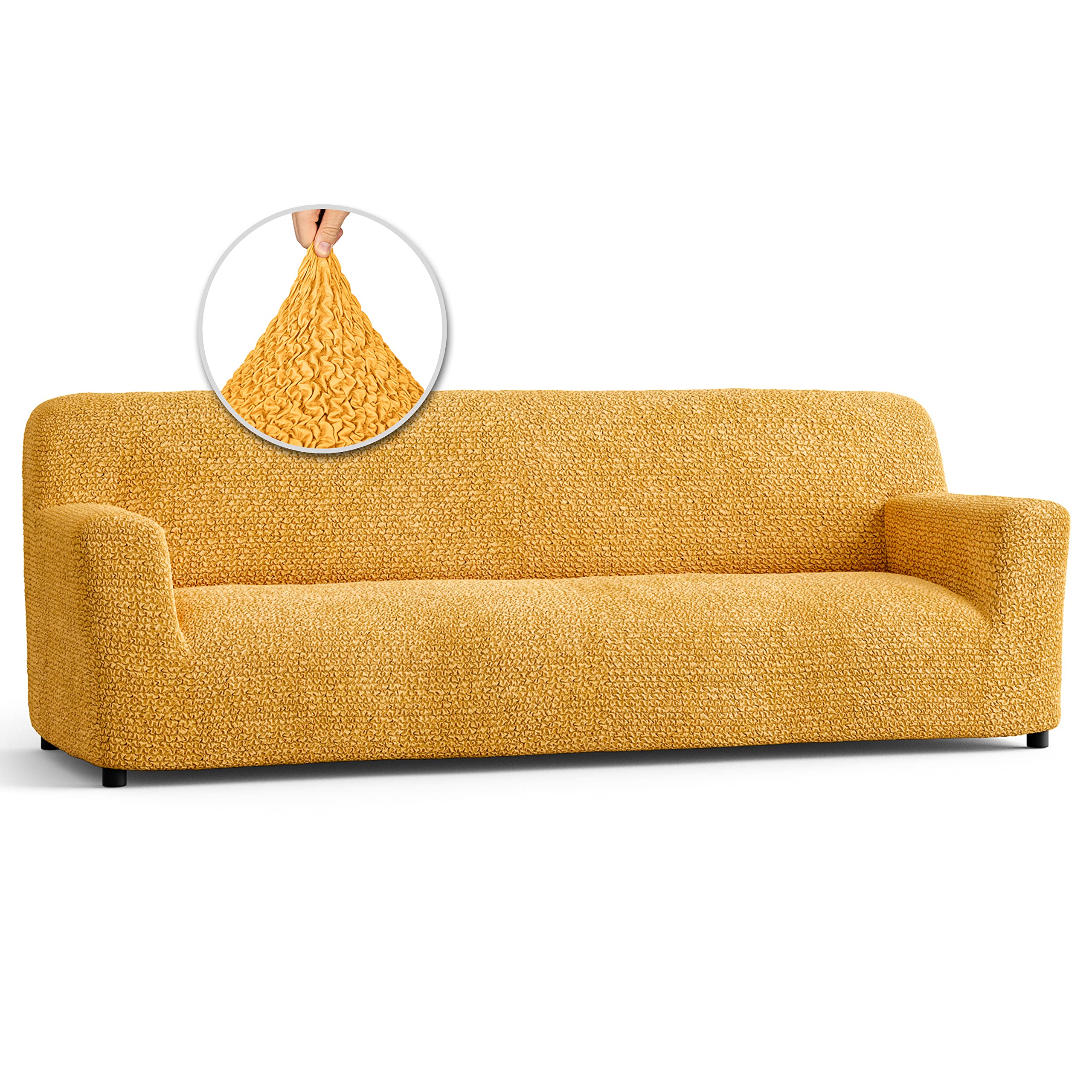 PAULATO BY GA.I.CO. Stretch Sofa Slipcover - Soft Polyester Fabric Couch Cover - Washable 1-Piece Form Fit Protector for Pets - Microfiber Collection (Mango Color) - Perfect for Living Room, Family Room & Pet-Friendly Homes