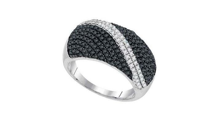 10K White Gold Black Diamond Women's Fashion Band Ring - 1 CTTW Elegant Wedding, Engagement & Everyday Jewelry for Women
