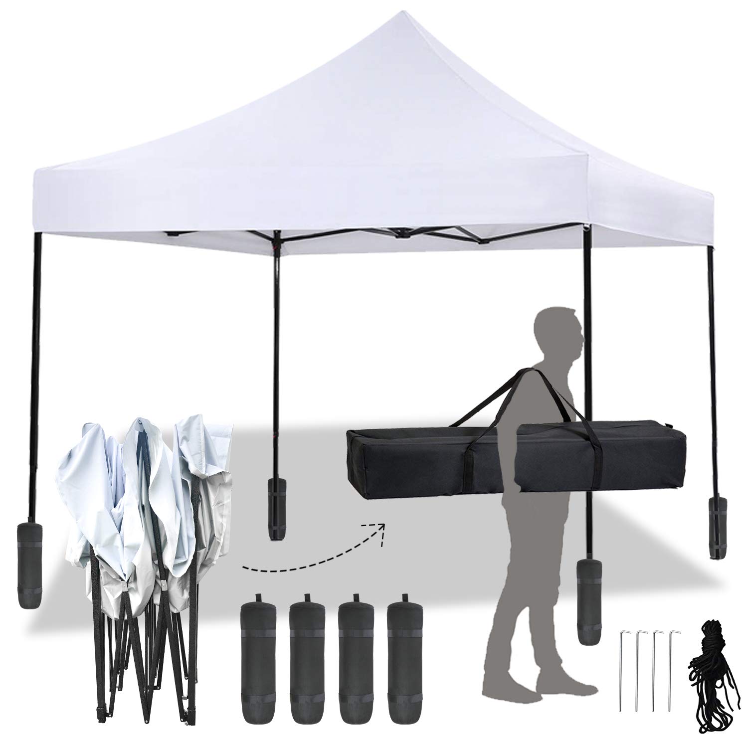 10x10 Pop Up Canopy Tent - Instant Folding Portable Outdoor Gazebo with Backpack Bag | Sun Shade Shelter for Parties, Weddings, Beach & Backyard Events | White 10'x10' Heavy Duty Canopy with Better Air Circulation