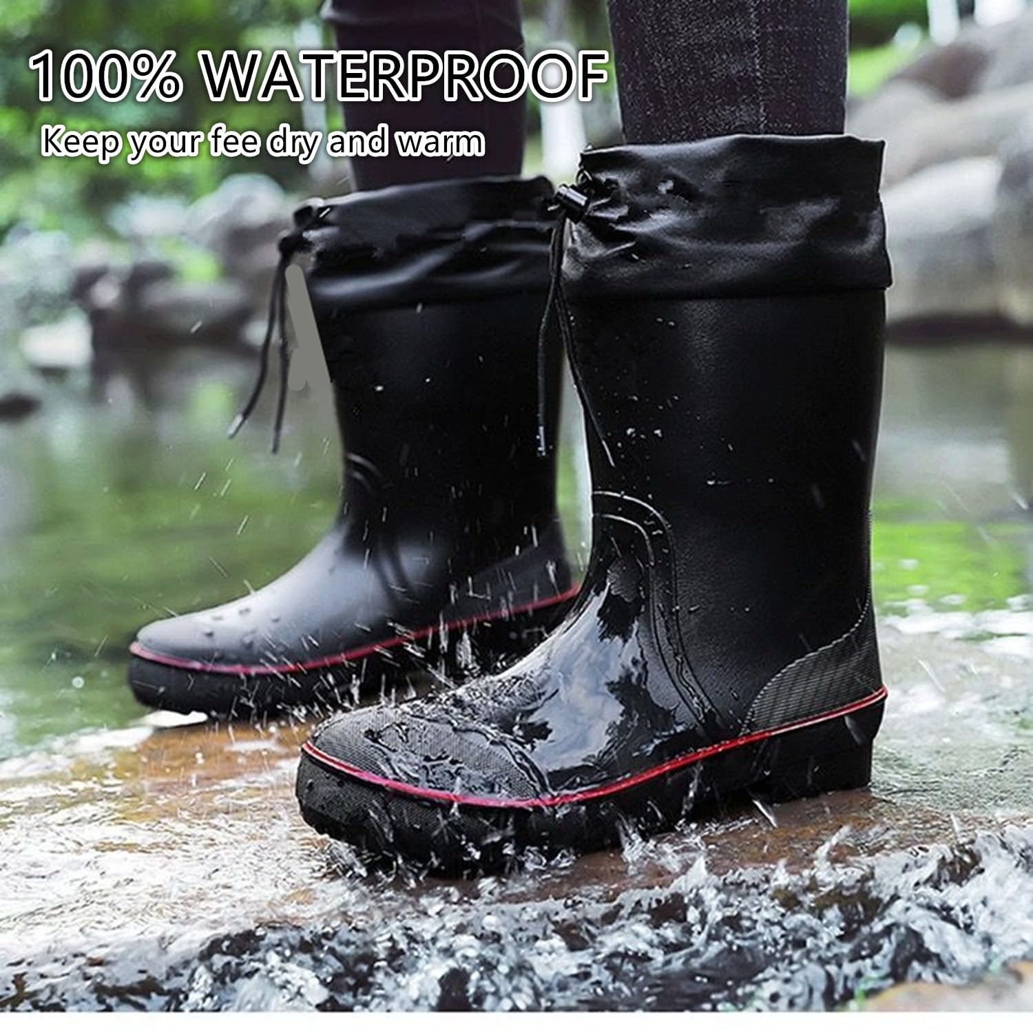 **Men's Waterproof PVC Rubber Rain Boots - Lightweight Comfortable Mid-Calf Outdoor Boots for Gardening, Fishing, Yard & Farm Work - Ideal for Wet Weather, Muddy Terrains & Outdoor Activities**