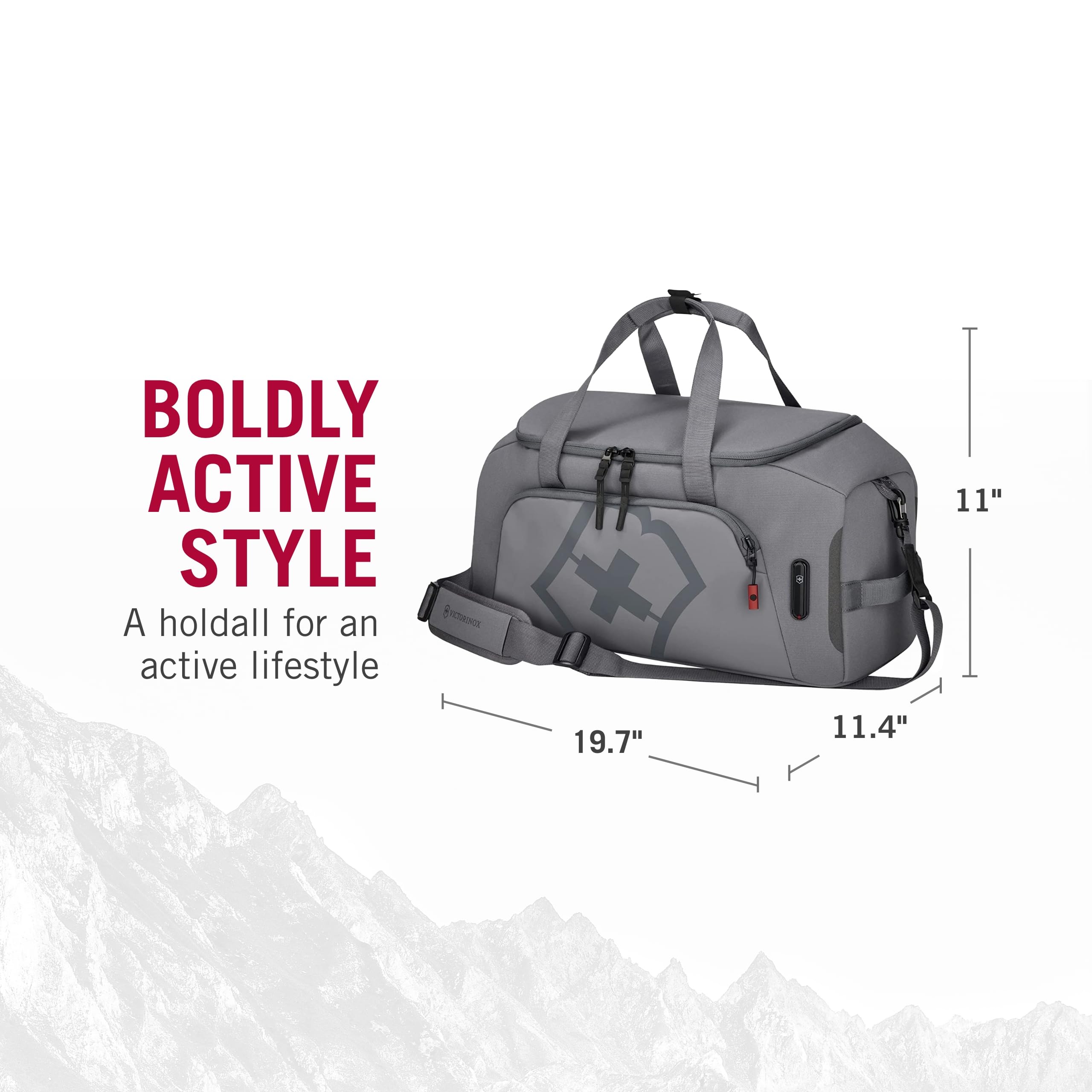 Victorinox Touring 2.0 Sports Duffel Bag - 33L Light Gray Waterproof Gym Bag for Men & Women - Durable Travel Duffel for Gym, Pool, Track & Weekend Trips - Includes Waterproof Pouch for Wet Clothes & Essentials
