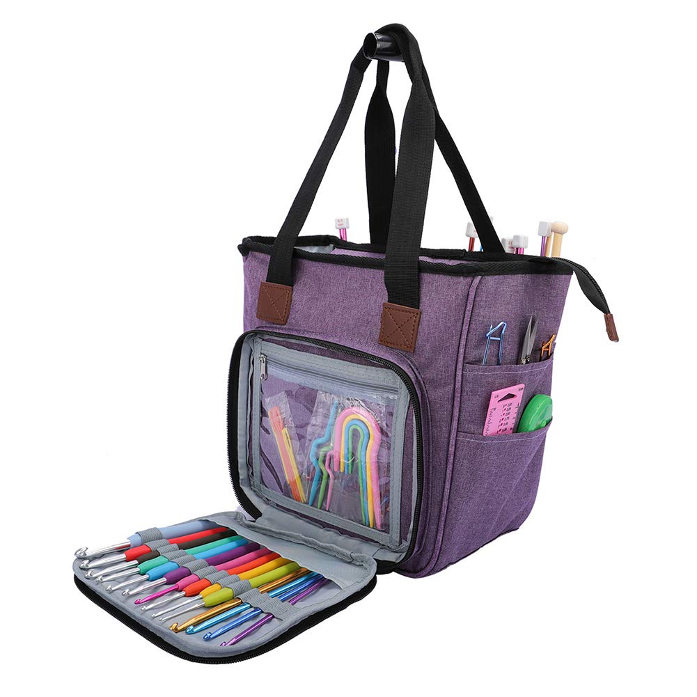 Large Knitting Bag for Yarn Storage - Portable Crochet Tote with High Capacity, Perfect for Organizing Knitting Supplies & Unfinished Projects - Great for Travel, Home Crafting & Knitting Groups