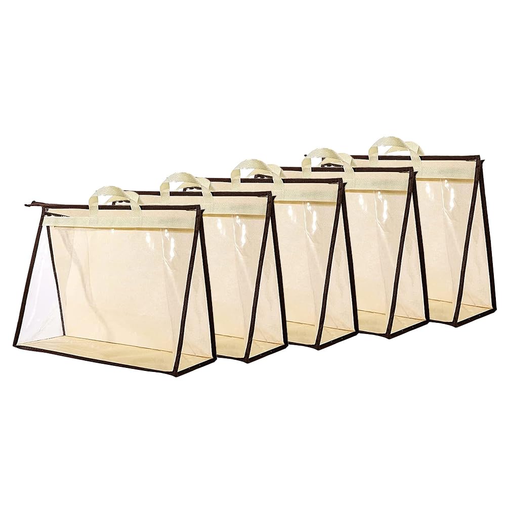 5-Pack Hanging Handbag Organizer - Clear Non-Woven Dustproof Storage Bags with Zipper & Handle for Purses, Wallets & Accessories | XL Size Closet Organizer for Bedroom, Dorm & Travel