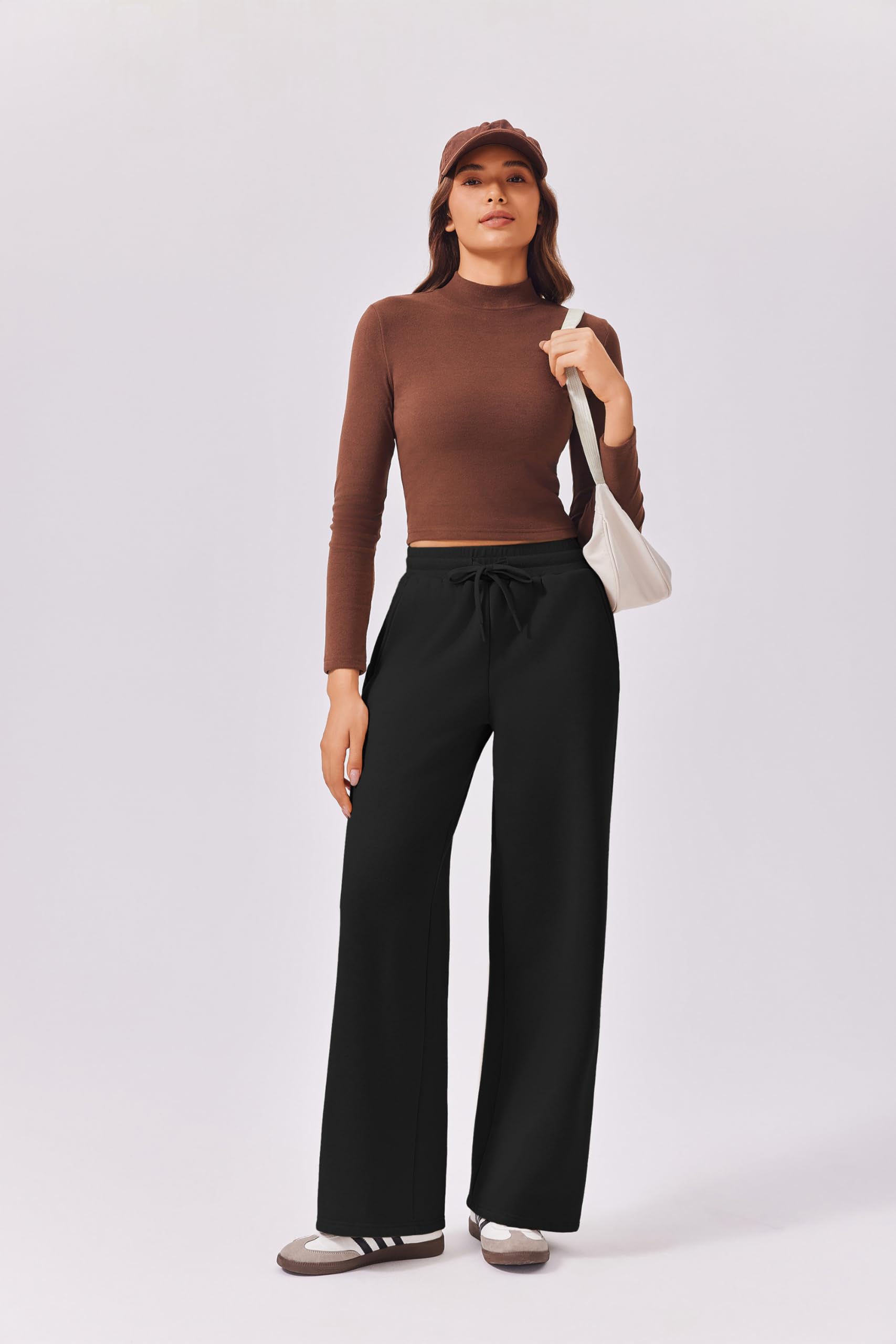 **PINSPARK Women's Fleece Wide Leg Sweatpants - High Waisted Athletic Lounge Pants with Pockets | Winter Cozy Casual & Workout Pants for Yoga, Running, Travel & Home Wear**