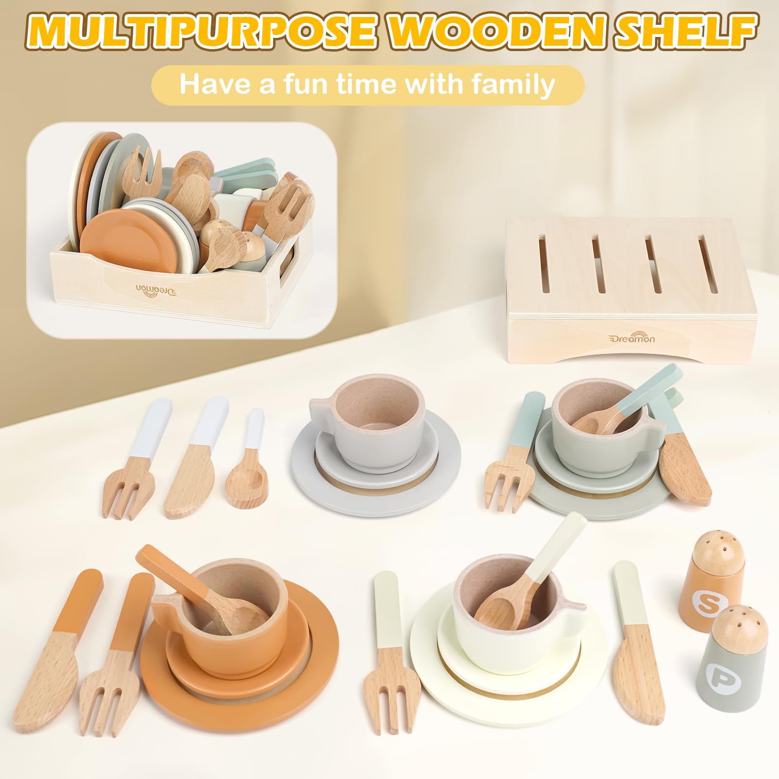 27 PCS Wooden Play Kitchen Set for Kids - Eco-Friendly Dishes & Plates Accessories, Pretend Cooking Toys for Toddlers 2-4 Years, Perfect for Girls & Boys - Ideal for Home, Preschool & Montessori Play