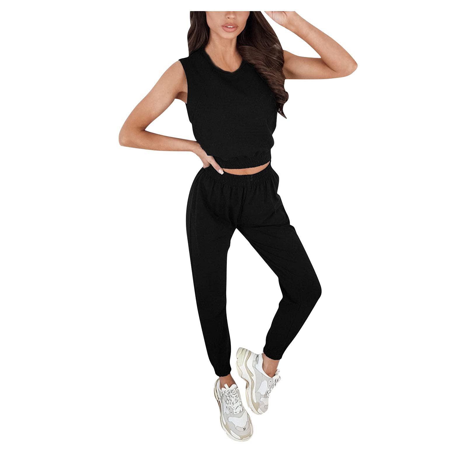 Women's White Sleeveless Jumpsuit - Casual Loose Fit Solid Color Sport Pantsuit for Wedding Guest Outfit | Perfect for Summer Parties, Office Wear & Special Occasions