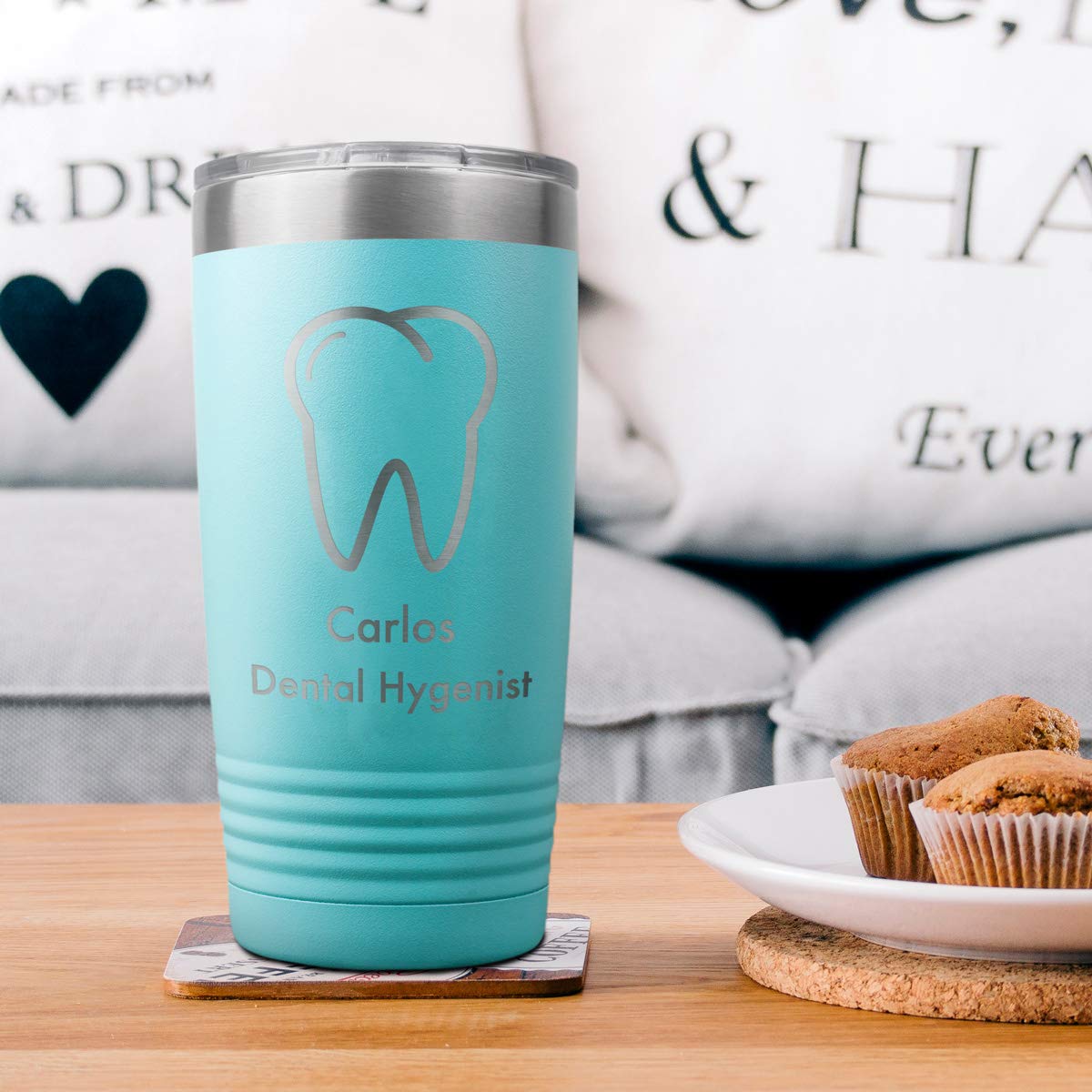 Personalized Coffee Tumbler for Dentists - Custom Insulated Travel Mug for Orthodontists, Pediatric Dentists & Dental Hygienists - Great Gift for Dental Students & Assistants (Teal) - Perfect for Office Use, Clinical Shifts & Coffee Breaks