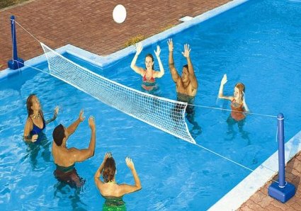 12ft In-Ground Swimming Pool Volleyball Set with Heavy-Duty Weighted Net - Perfect for Backyard Pool Parties, Summer Games & Family Fun
